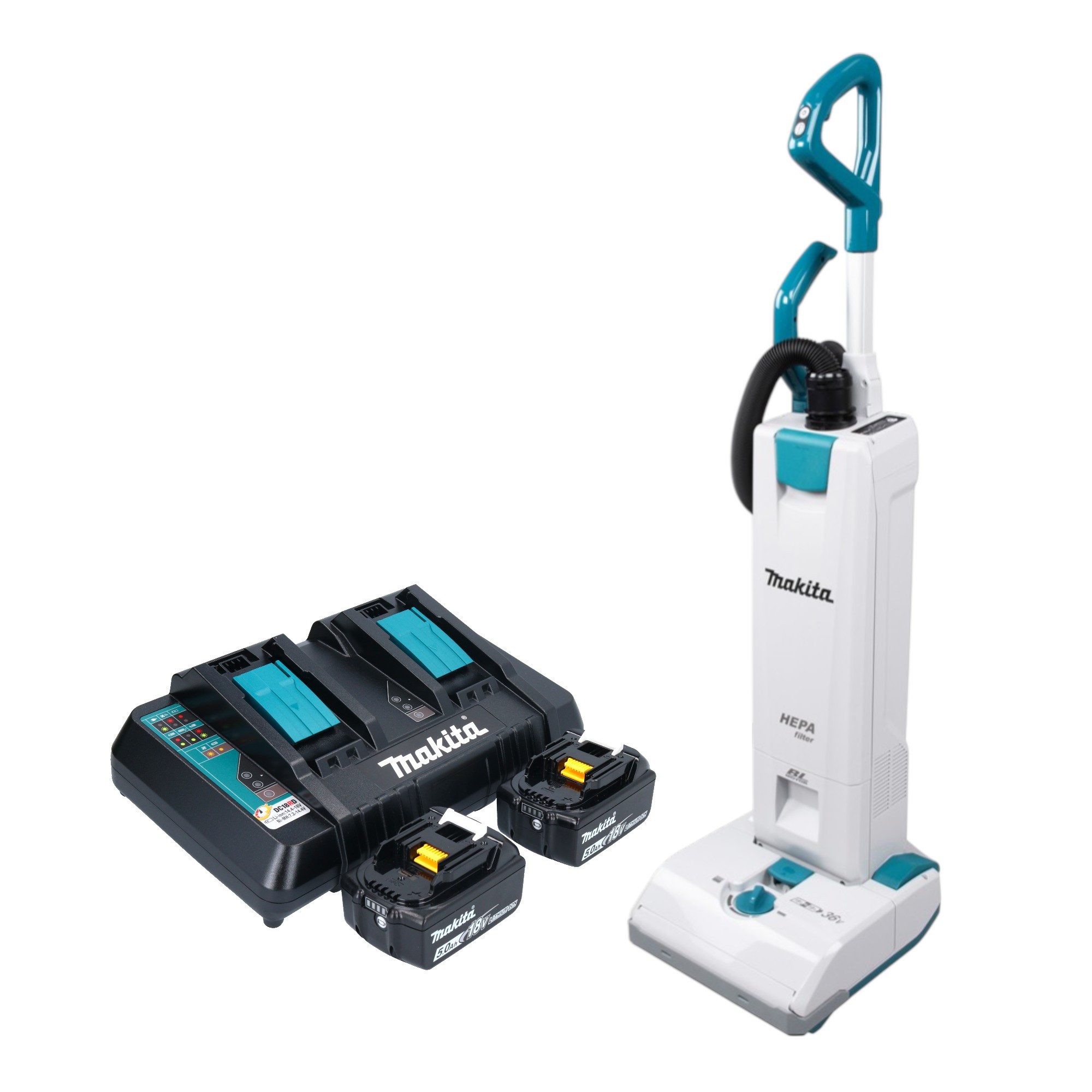 Makita Akku-Handstaubsauger DVC 560 PT2 36 V (2x 18 V) 5 l + 2x Akku 5,0 Ah + Ladegerät