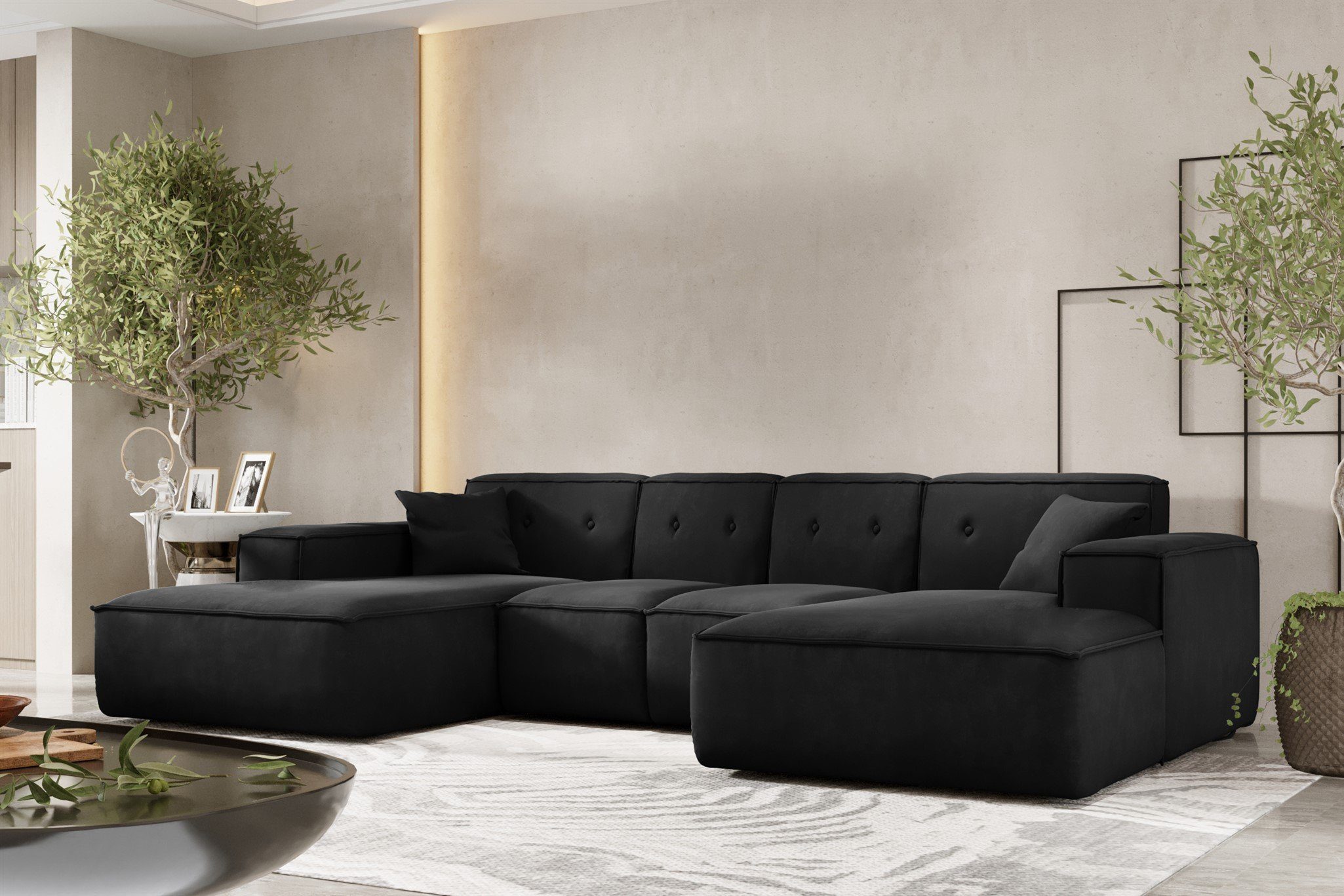 Fun Möbel Wohnlandschaft Sofa U-Form CESINA XS in Stoff, inkl. 2 Zierkissen, Rundumbezug