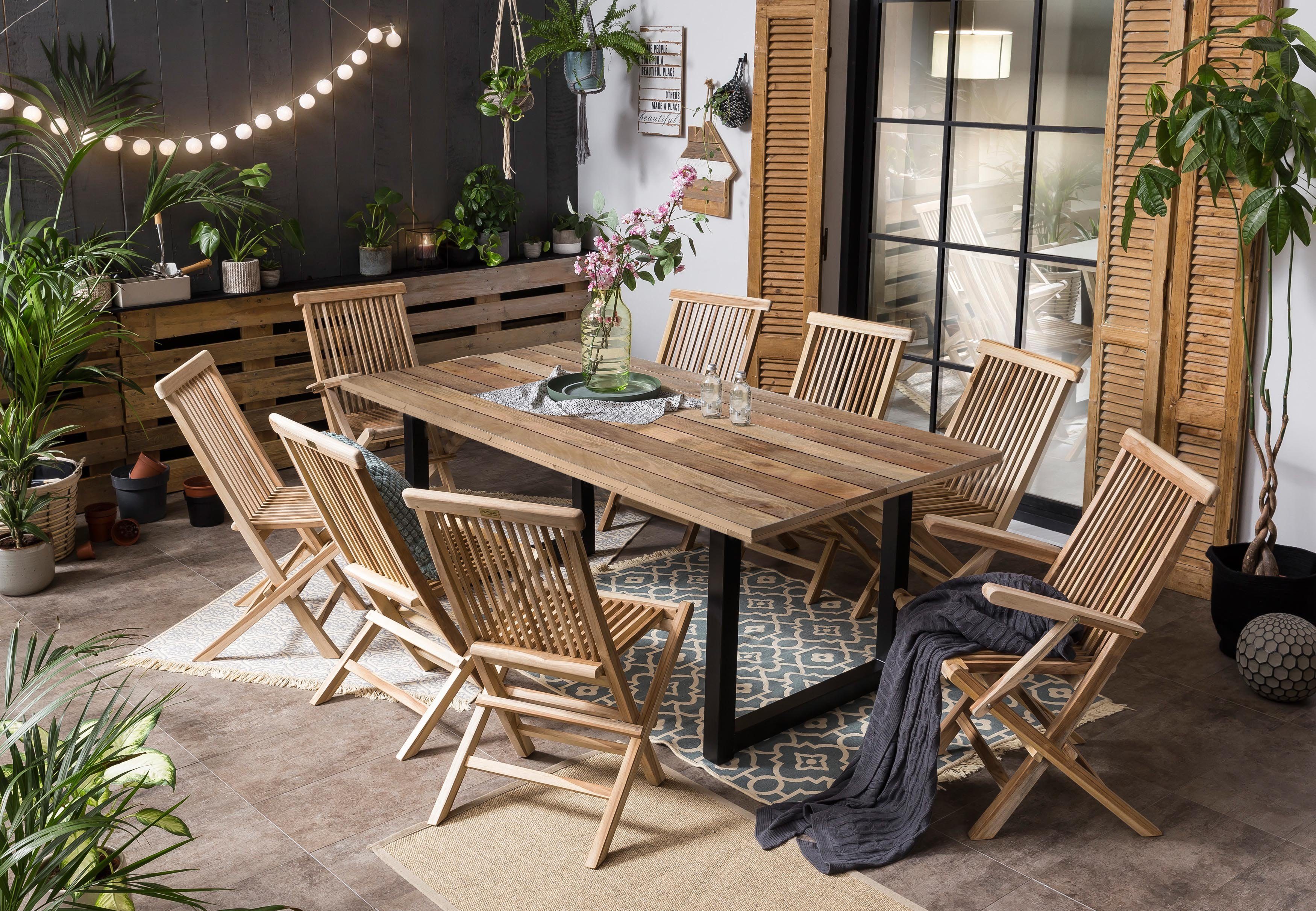 TPFLiving Esstisch WILLIAM - Esszimmertisch, Platte Mango, Gestell Metall (Hochwertiger Küchentisch mit stylischem Kufengestell, 1-St., Designertisch, natur, Gestell antikschwarz), Tisch Esszimmer - Maße (BxHxT): 200x77x100 cm - Plattenstärke: 4,3 cm