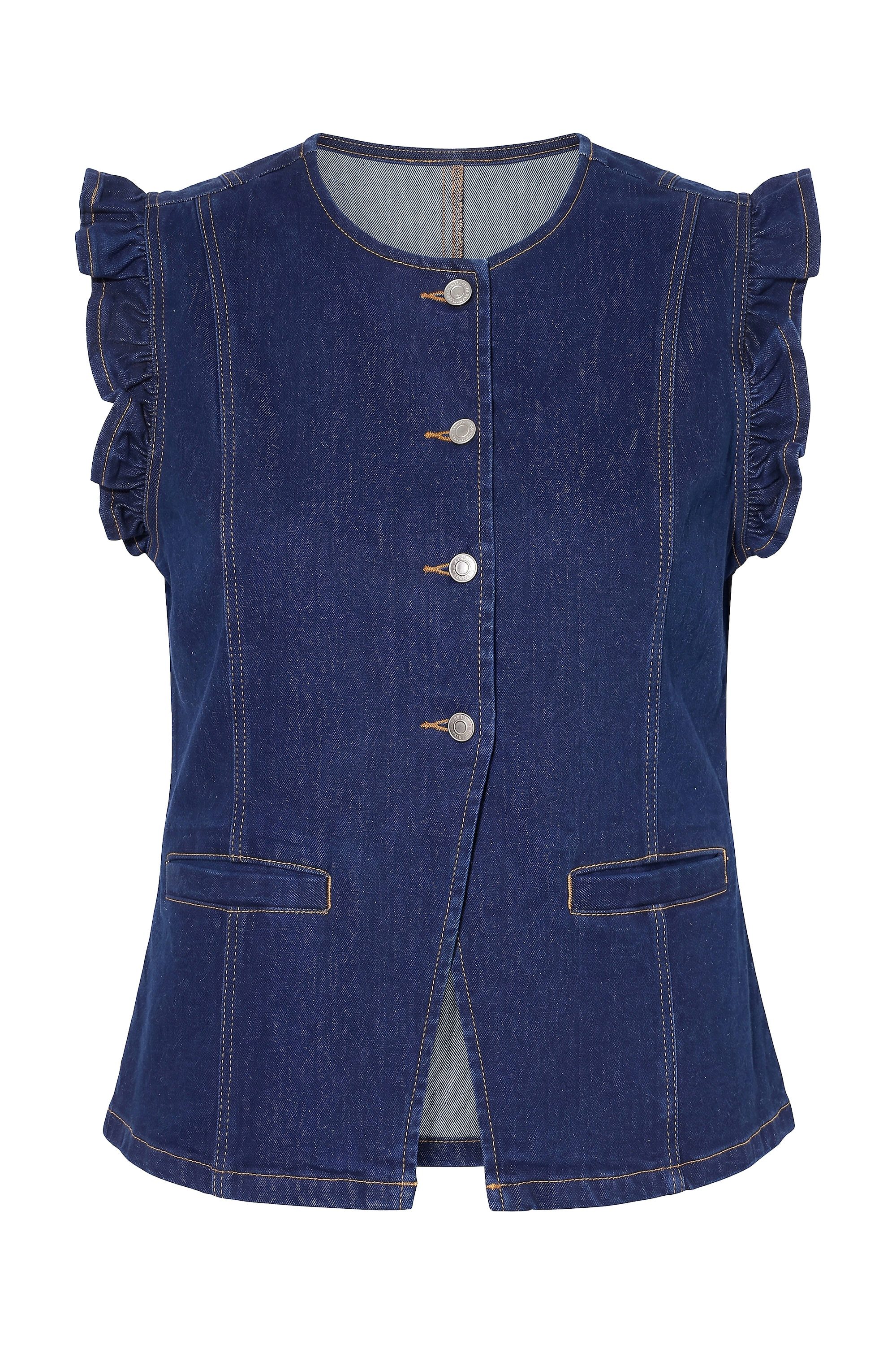 Angel of Style Steppweste Jeans-Weste Stretchdenim Schulterüsche