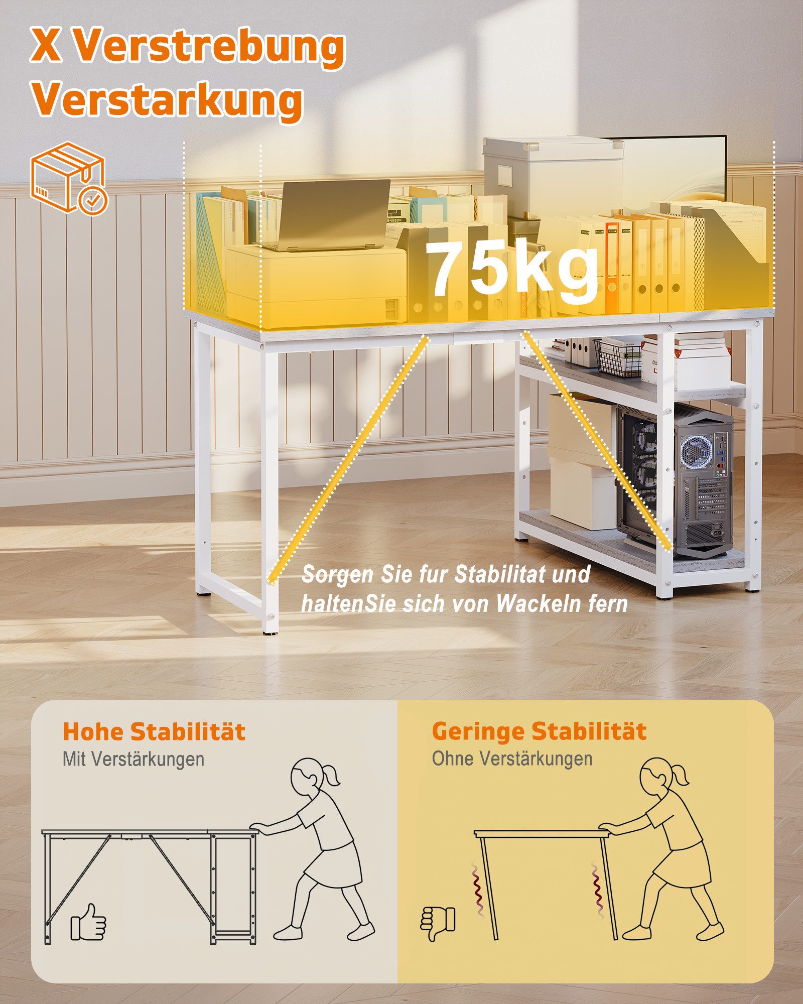 HOMALL Eckschreibtisch 100/120L Form mit Ablagefächern, 2 Tier DIY Lagerregalen Computertisch (L-formiger Schreibtischumit Regal,100/120/140/160cm,Geeignet fur  – Bild 4 von 5