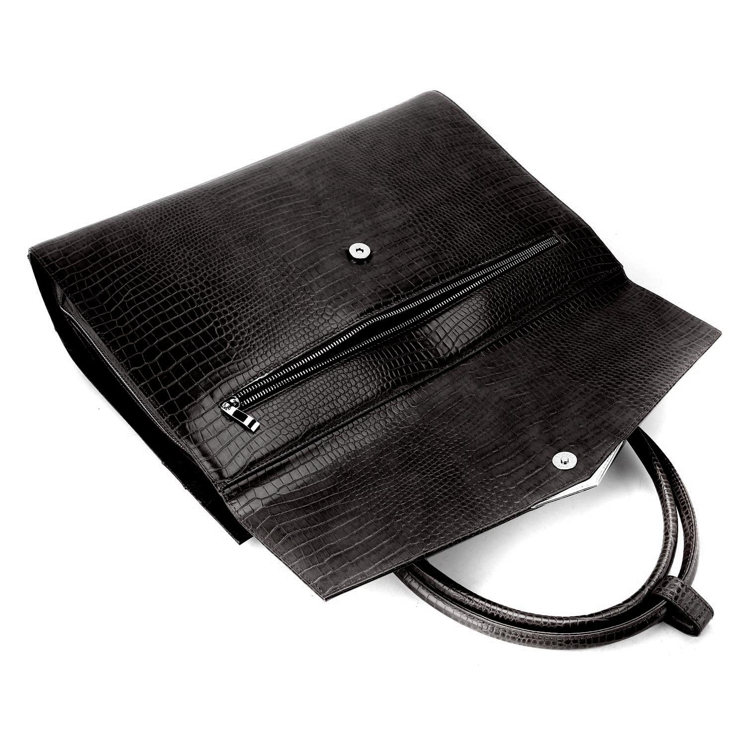 SOCHA Aktentasche Kroko Silver Tip mit - - 15.6 Zoll, Vollausstattung - für Laptoptasche Damen schwarz elegante Businesstasche Schultergurt