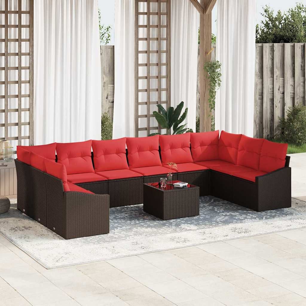 vidaXL Gartenlounge-Set Sofa Set 11 Stk. Braun [Synthetisch]: Poly Rattan, (11-tlg)
