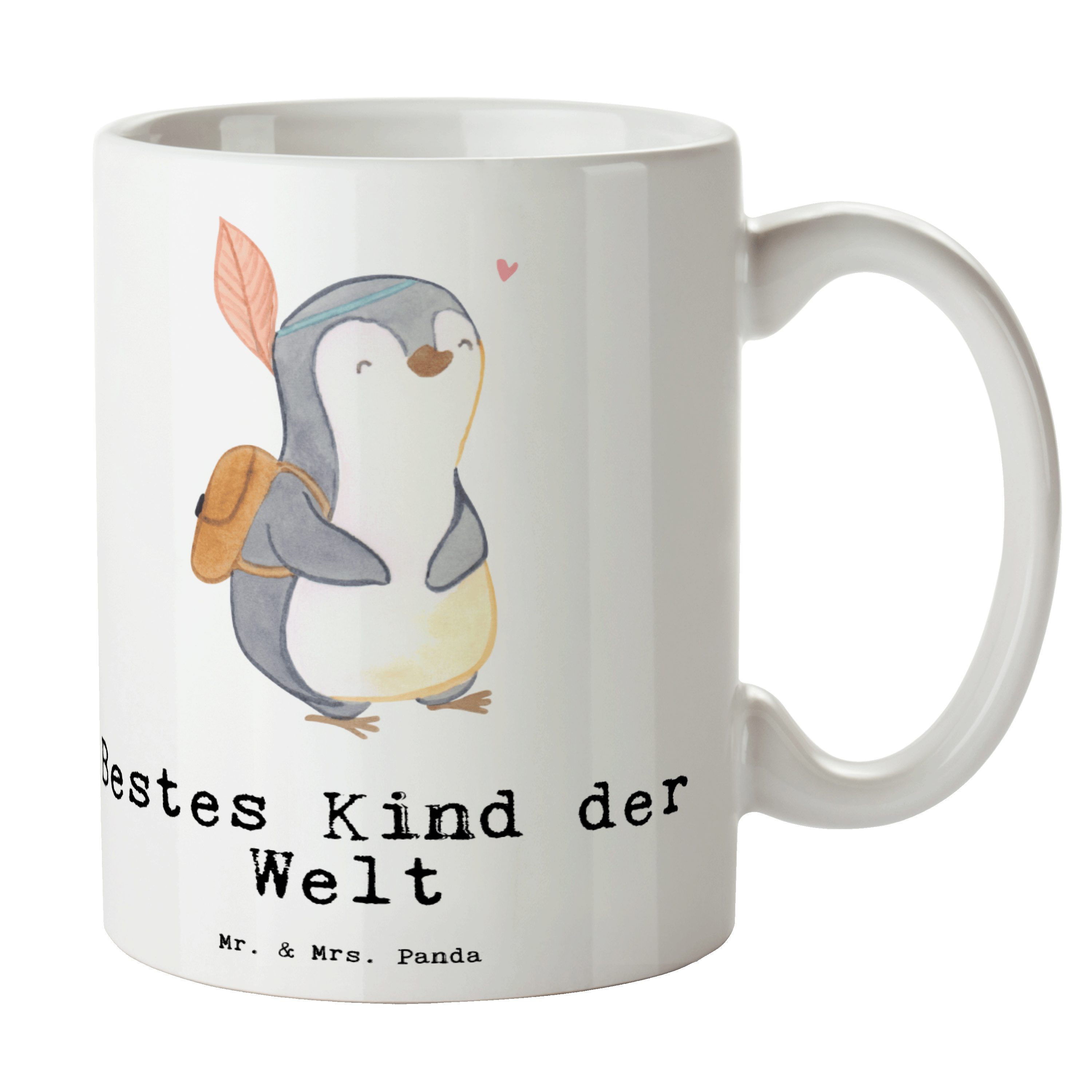 Mr. & Mrs. Panda Tasse Pinguin Bestes Kind der Welt - Weiß - Geschenk, Geburtstag, Kaffeetasse, Tochter, Tee, Schenken, Kaffeebecher, Büro, Geburtstagsgeschenk, Kids, für, Keramik