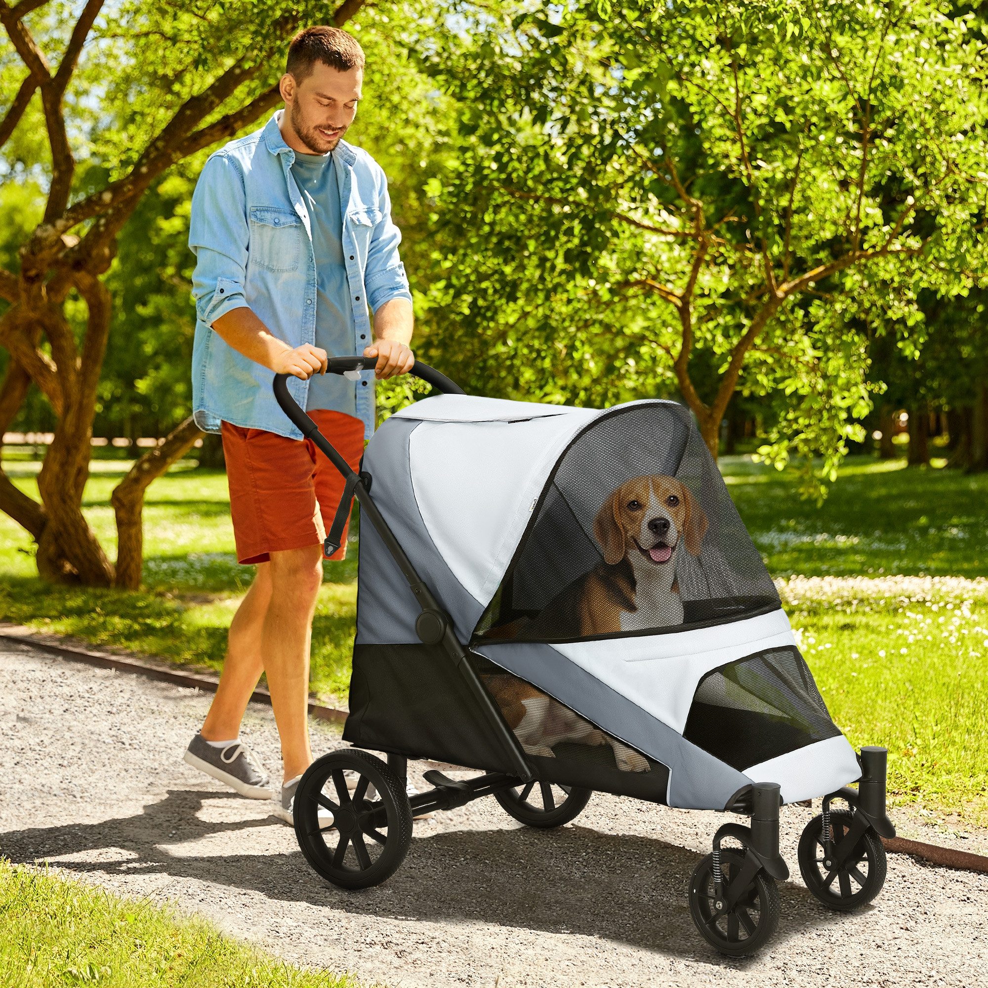 PawHut Hundebuggy Hundewagen klappbar mit Kissen Buggy, (Katzenwagen, 1-tlg), für mittelgroße Hunde & Katzen bis 25 kg, Grau