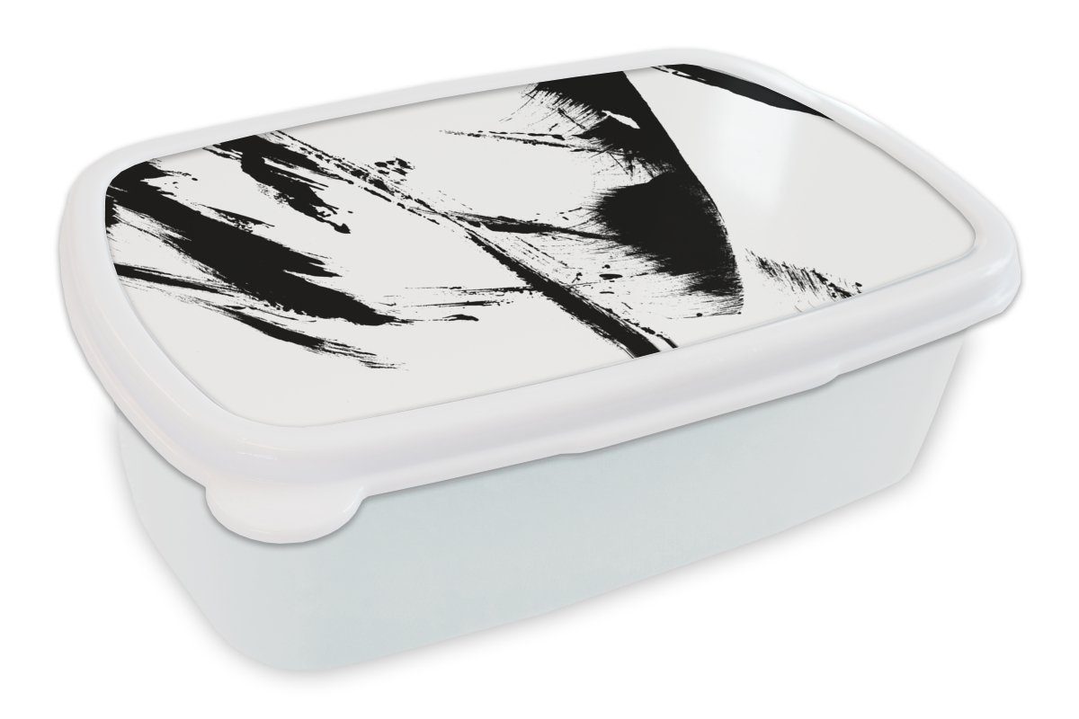 MuchoWow Lunchbox Farbe - Schwarz - Abstrakt, Kunststoff, (2-tlg), Brotbox für Kinder und Erwachsene, Brotdose, für Jungs und Mädchen weiß