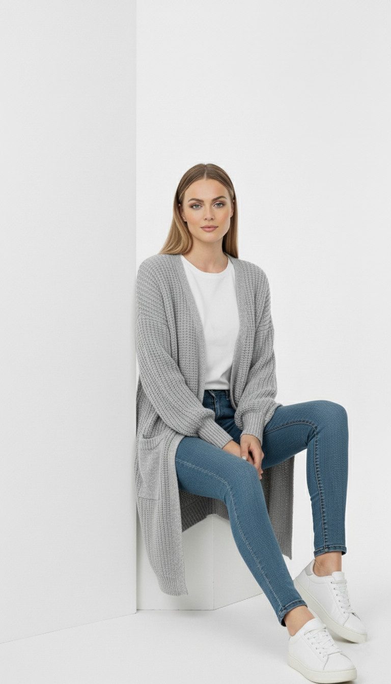 Kendindza Collection Cardigan Cardigan Damen Knielang Oversize Strickjacke günstig online kaufen