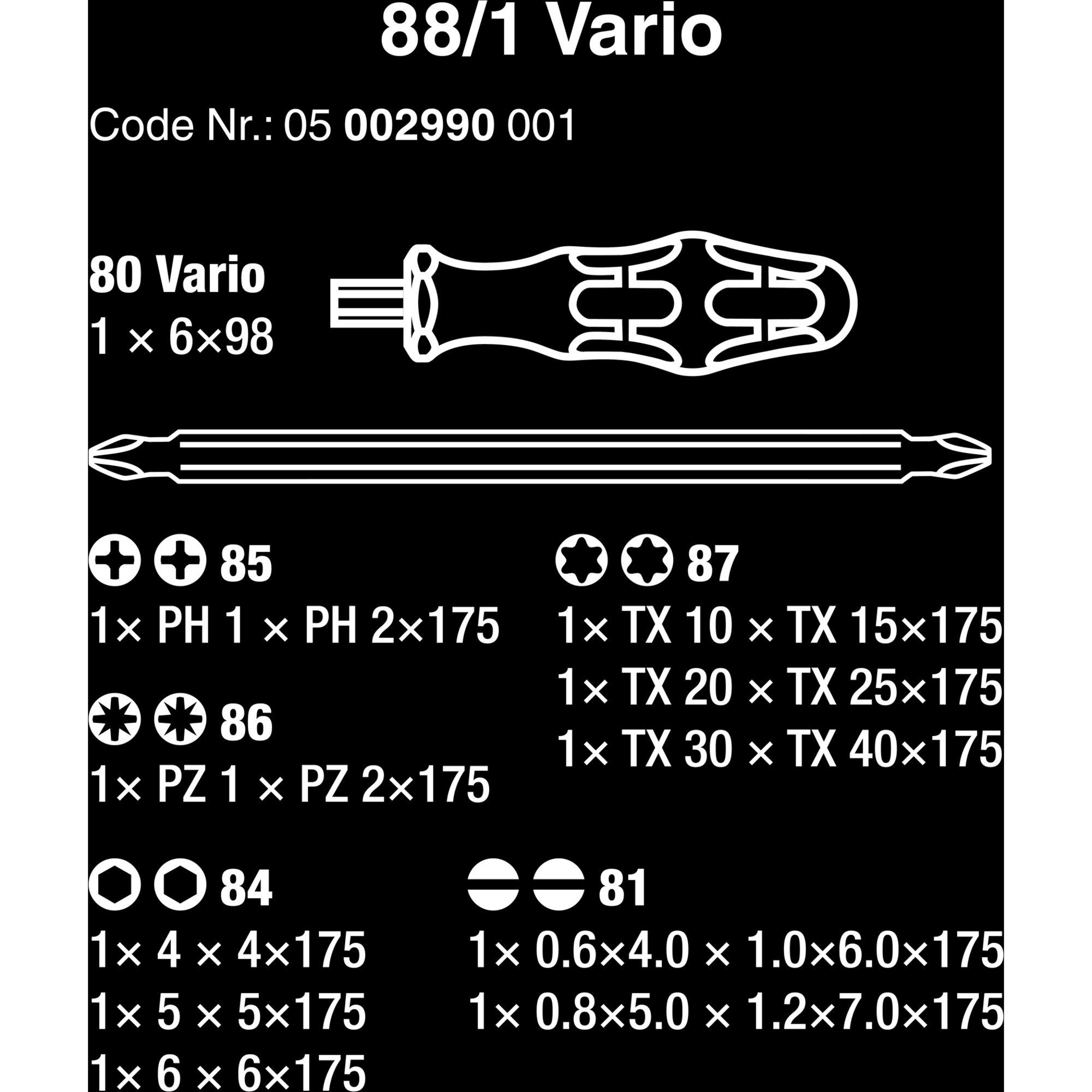 88/1 Kraftform Kompakt Bit-Set Wera Wera Vario, Bit-Satz