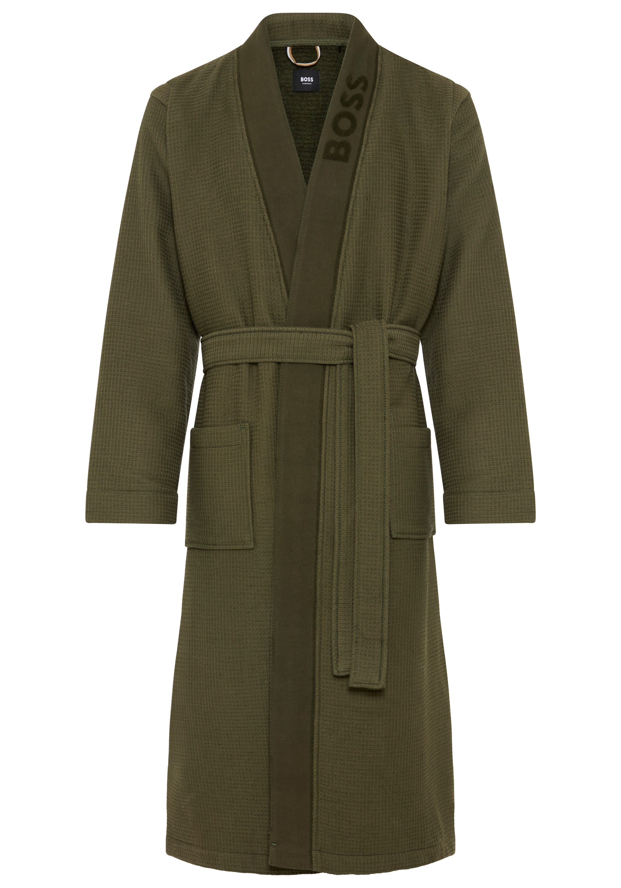 BOSS Morgenmantel Waffle Kimono, Gürtel, mit großem BOSS Logo aus Velours