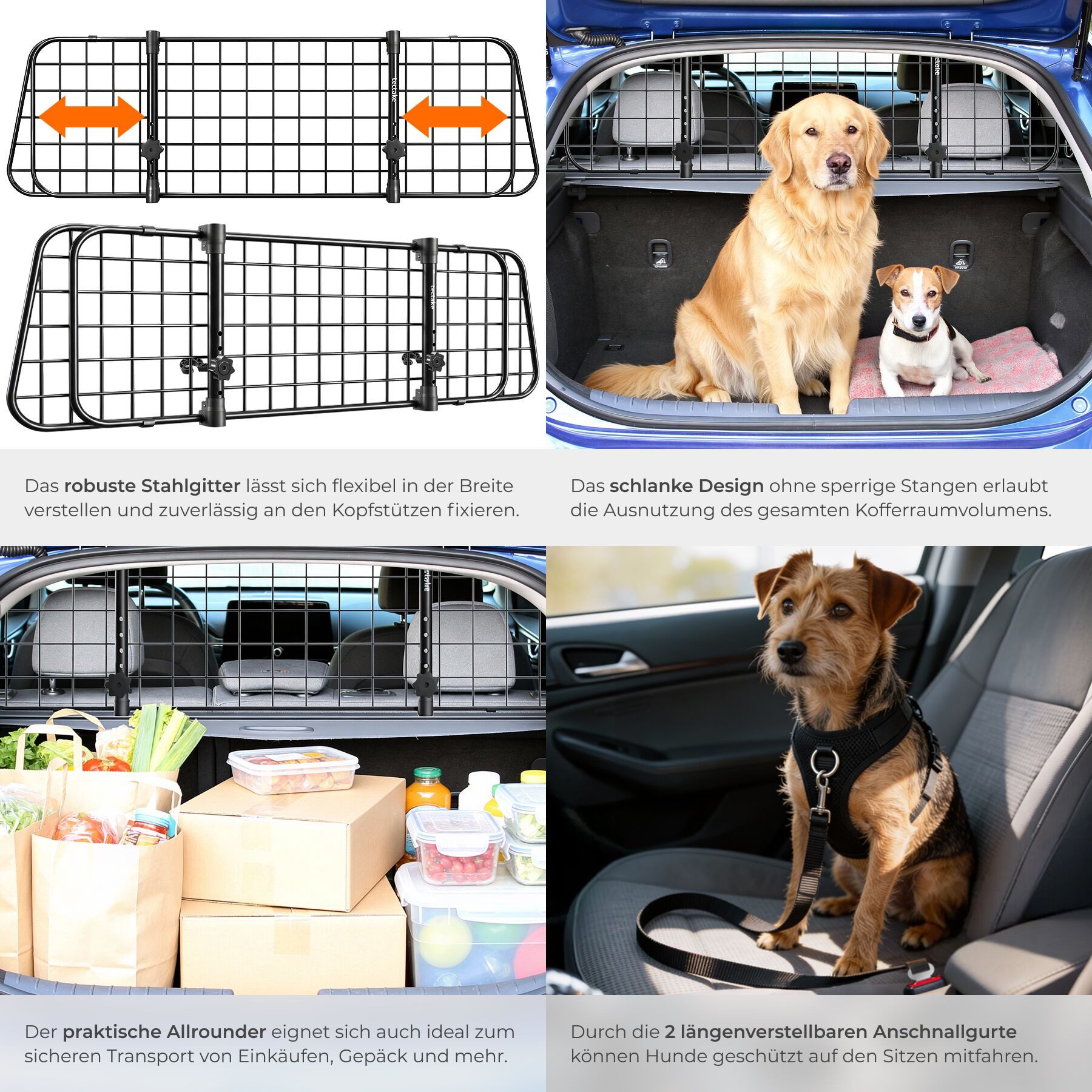 tectake Hundegitter Kofferraumtrenngitter breitenverstellbar mit Variabler Breite (Komplettset, 91,5 x 30,5 x 5 cm), Mobiler Kofferraumschutz mit einfachem Stec – Bild 5 von 5