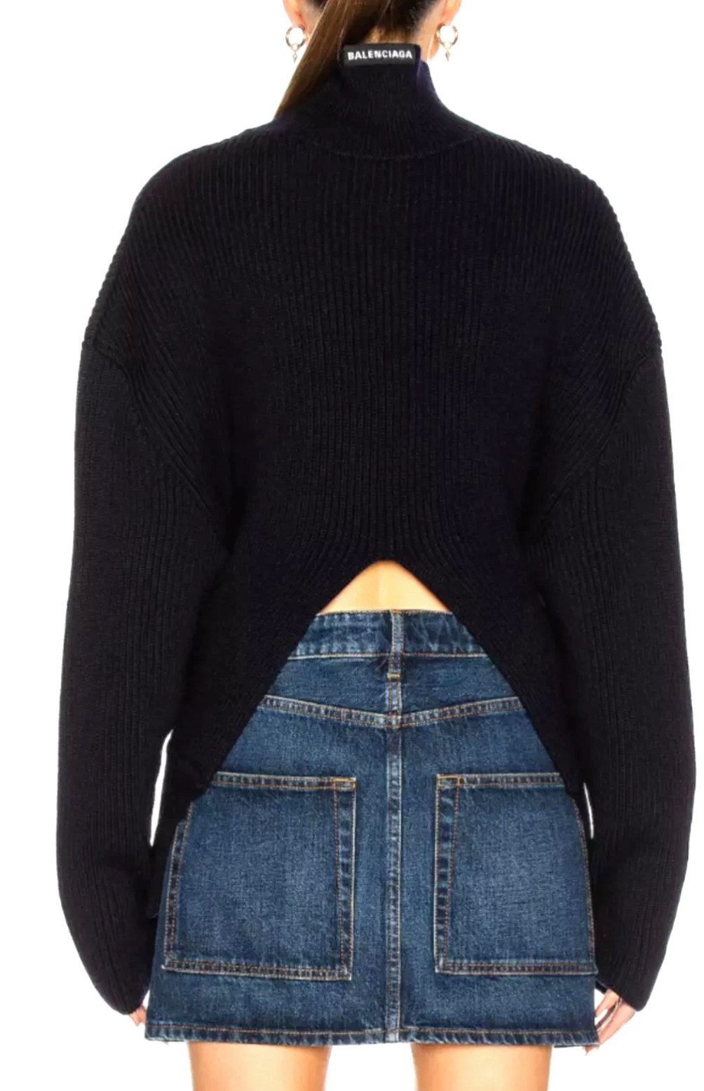 Balenciaga Strickpullover Oversized Pullover Wolle mit Rollkragen V-Rückenausschnitt Navy M Fashion-Look von Demna Gvasalia für Sammler & Streetwear-Fans