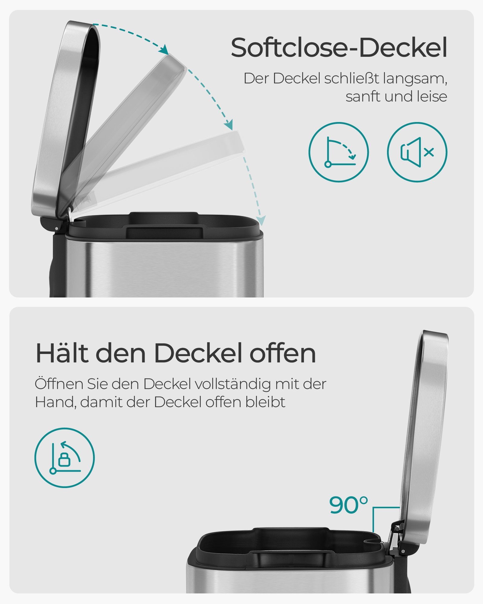 SONGMICS Mülleimer, Müllbehälter, Abfalleimer, 30 L,Softclose