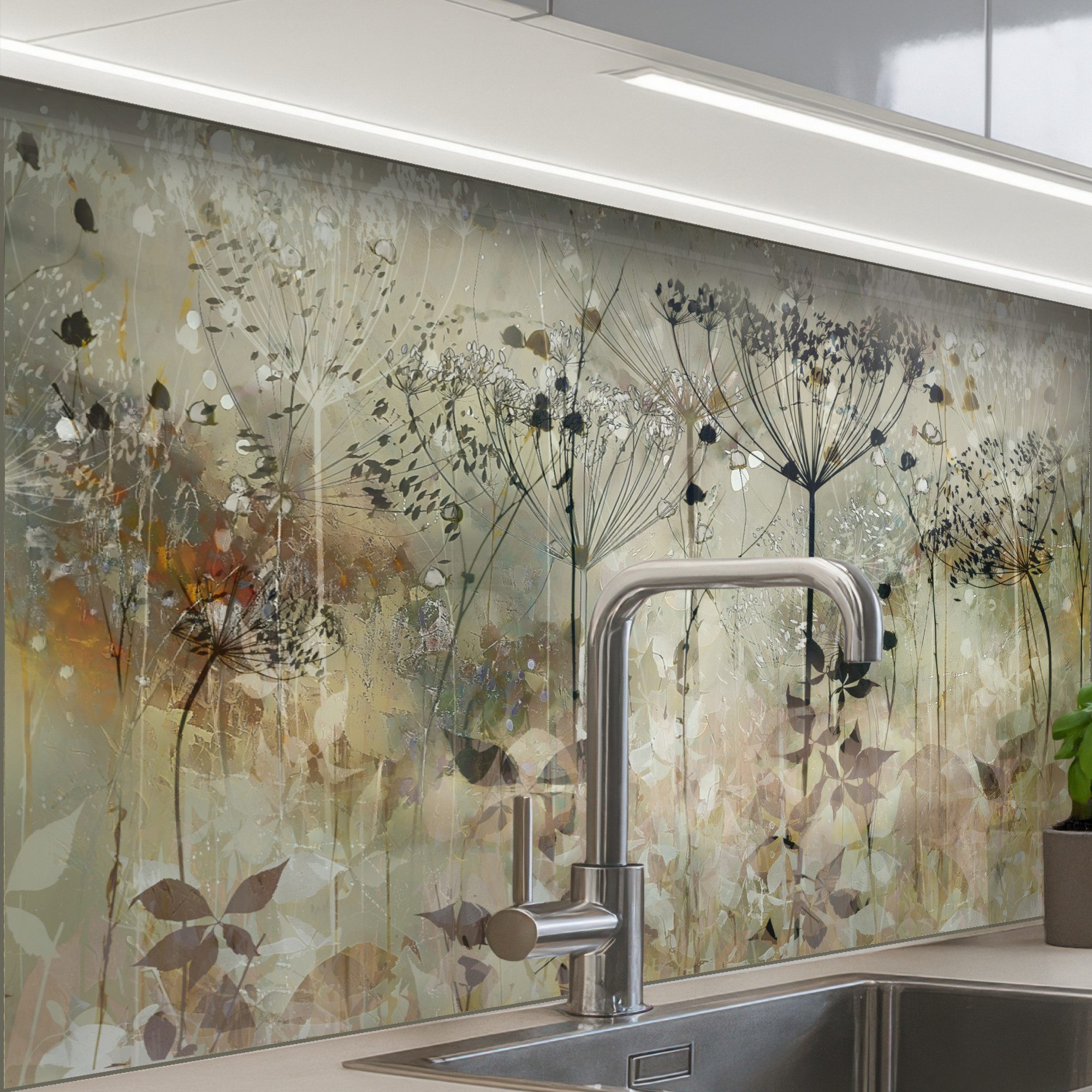 KitchenYeah Küchenrückwand selbstklebend Blumen - Grau - Natur - Kunst, (1-tlg), Spritzschutz, Küche, Rückwand, Küchenwand, Küchenfront, 80x60 cm