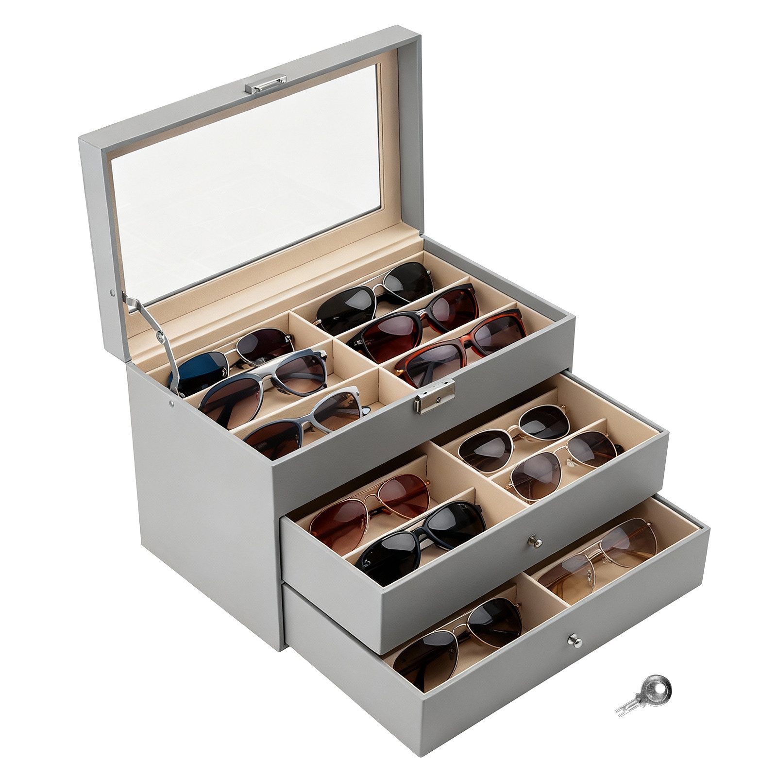 Youyijia Aufbewahrungsbox Brillenbox Eleganter Brillenkoffer aus Kunstleder mit Sichtfenster