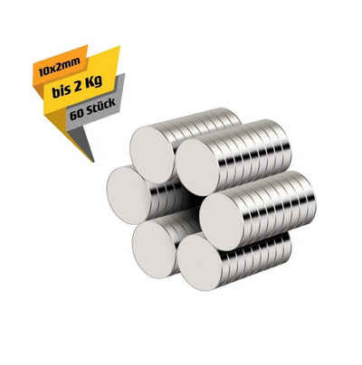 COOL-i ® Magnet (60 Stück), 10x2mm, extra stark 2KG Magnettafel N52 Haftstärke