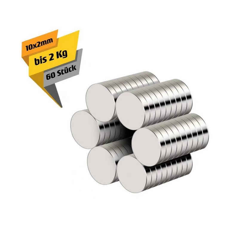 COOL-i ® Magnet (60 Stück), 10x2mm, extra stark 2KG Magnettafel N52 Haftstärke