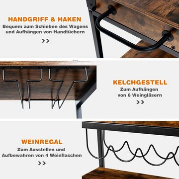 COSTWAY Küchenwagen, mit abnehmbarem Tablett, Weinregal & Glashalter