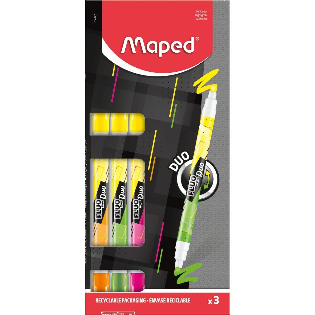 MAPED Marker 3 FLUO DUO Textmarker farbsortiert