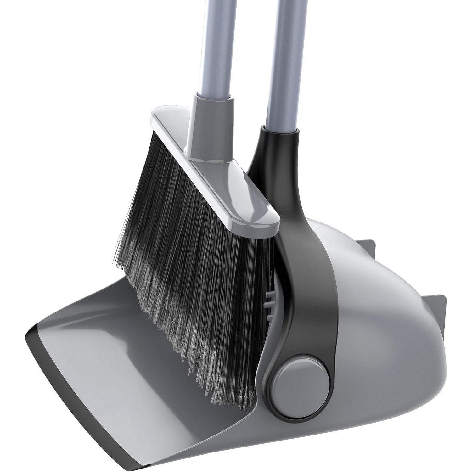 LuxusKollektion Reinigungs-Set Besen Kehrschaufel Kehrset langer Stiel 131 cm Grau