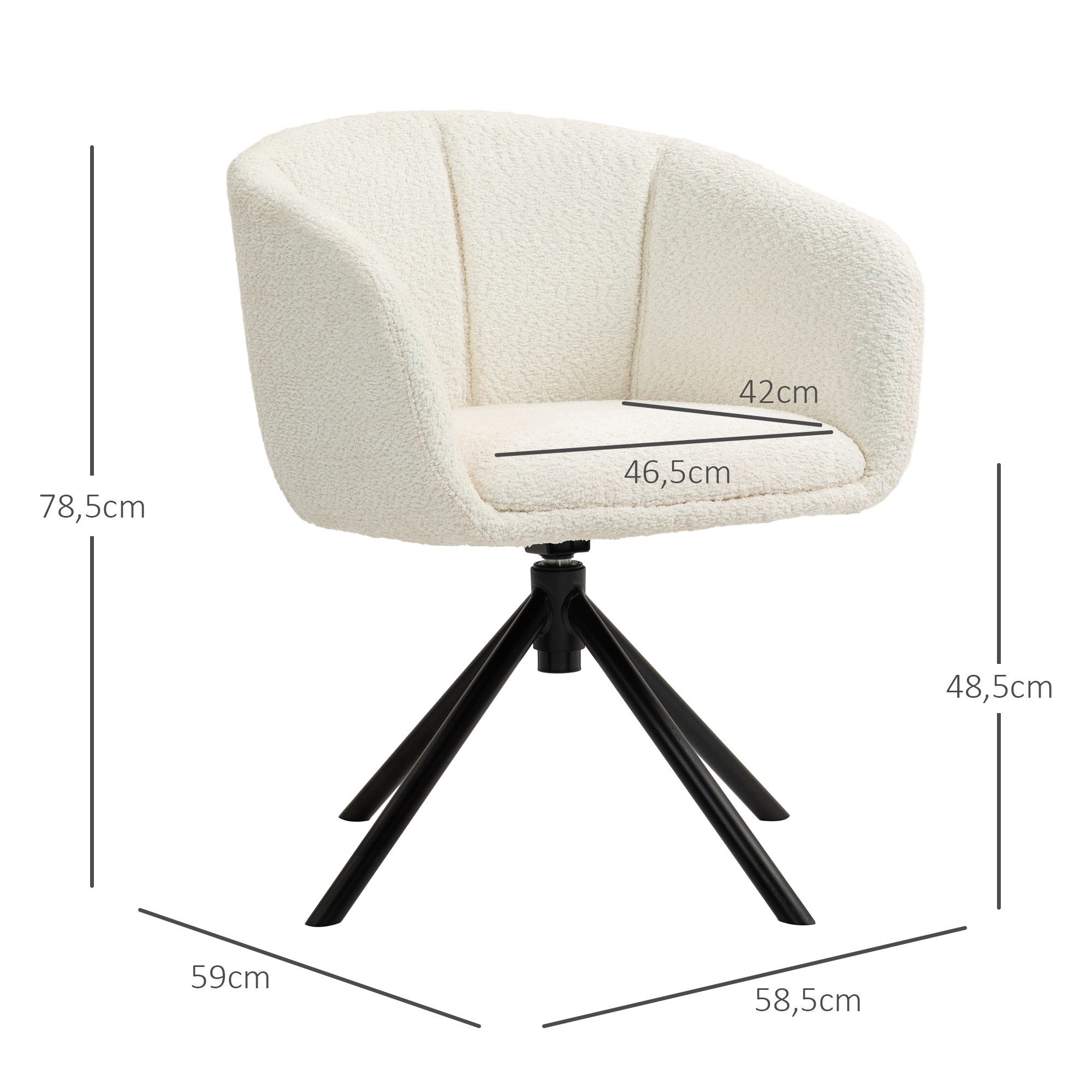HOMCOM Relaxsessel Sessel Loungesessel mit Metallbeine Lesesessel mit Chenille-Optik (Sessel, 1-St., Akzentstuhl), für Wohnzimmer, Schlafzimmer, Cremeweiß – Bild 3 von 5