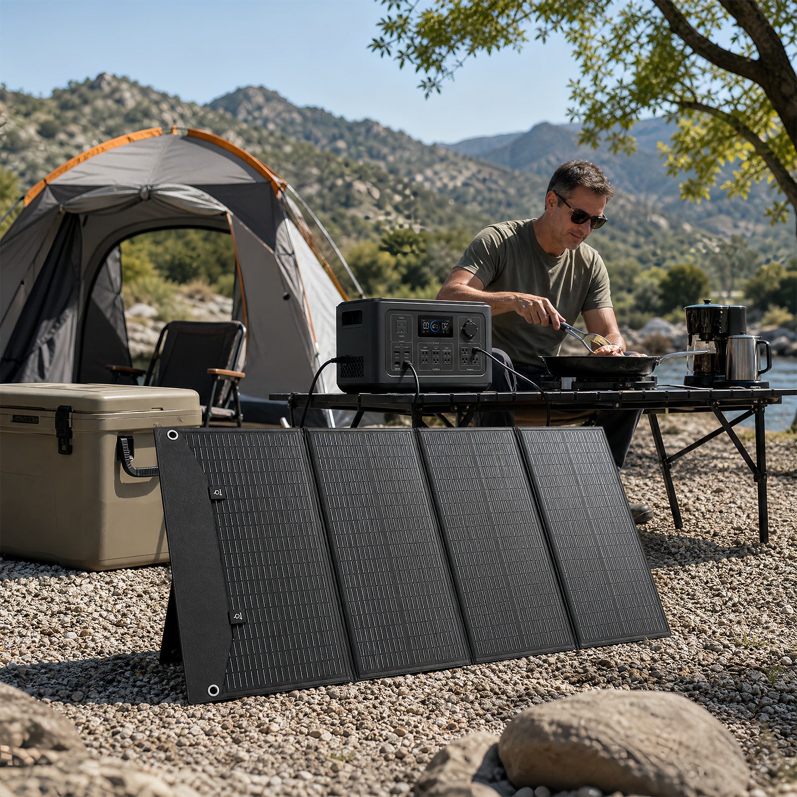 GLIESE Solarmodul 200W 18V Faltbar Solarpanel Tragbare Solaranlage, Monokristallin, (Set, 4-fach Faltbares Solarpanel Solarmodul, 4-in-1 Ladekabel), Kompatibel mit 12V/24V Kraftwerken, Kühlboxen, Laptops,kleines Faltmaß