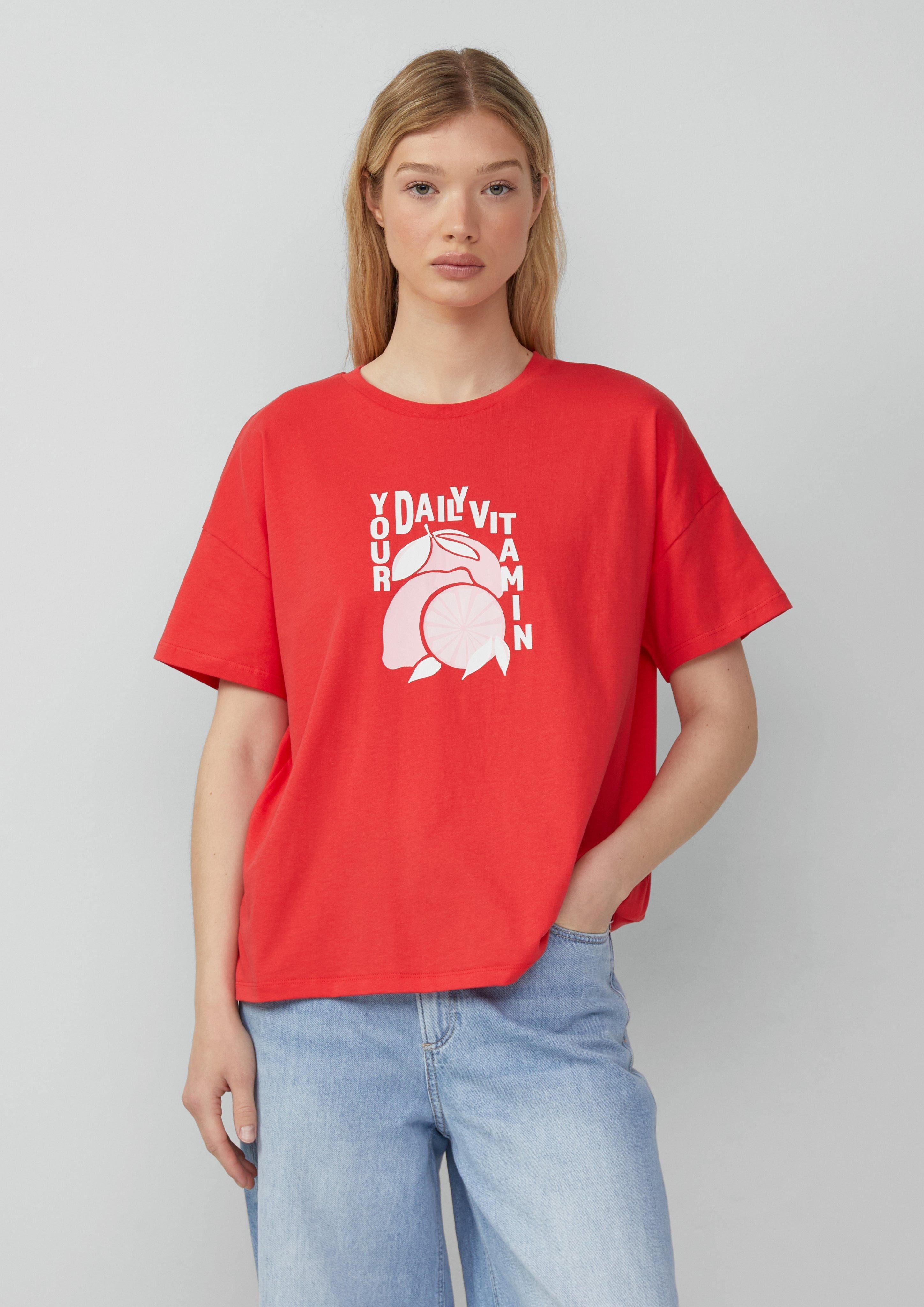 QS Kurzarmshirt Baumwollshirt mit überschnittener Schulter günstig online kaufen