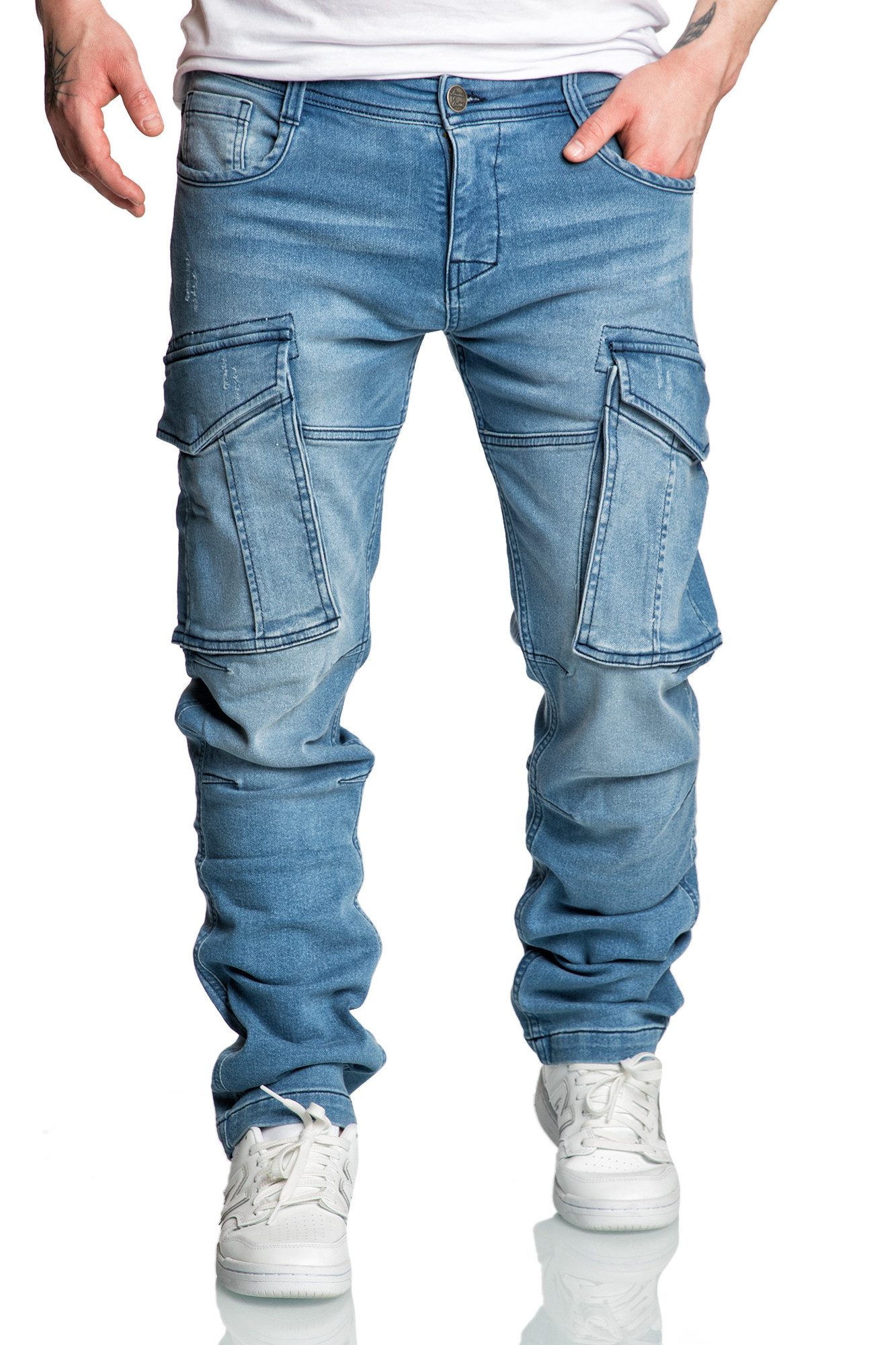 Amaci&Sons Cargojeans LINNDALE Sweathose im Denim Look Herren Sweathose in Stretch Denim Jeans – Bild 3 von 5