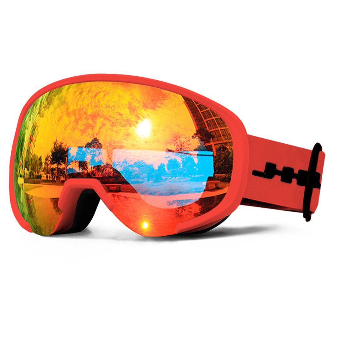 L.Ru UG Skibrille Doppelschichtige Antibeschlag-Skibrille mit weiter Sicht, (Fahrradbrille;Motorradbrille;Schwimmbrille;Skibrille), Skibrillen für Herren und Damen, Bergsteigen, Schneeausrüstung Rot