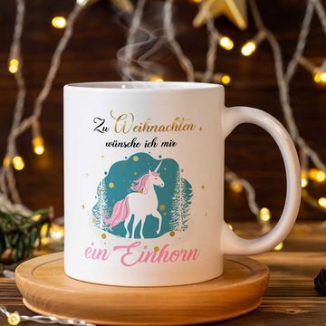 GRAVURZEILE Tasse mit Weihnachtsmotiv - Geschenke für Frauen & Männer zu Weihnachten, Spülmaschinenfest - Ein Einhorn zu Weihnachten - Weiß