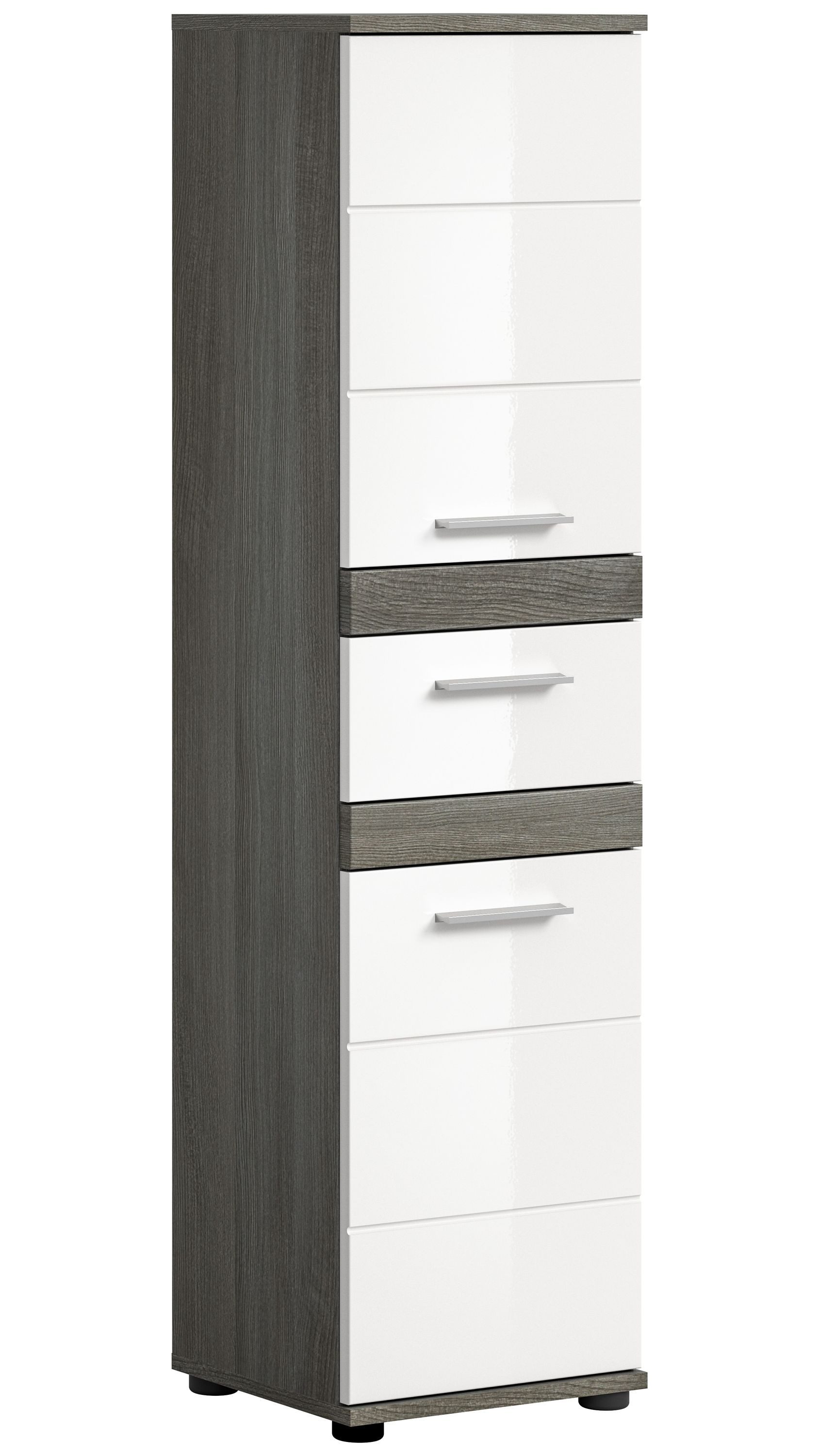 xonox.home Stauraumschrank Weiß Hochglanz Rauchsilber Beschichtet 35x137x31 cm