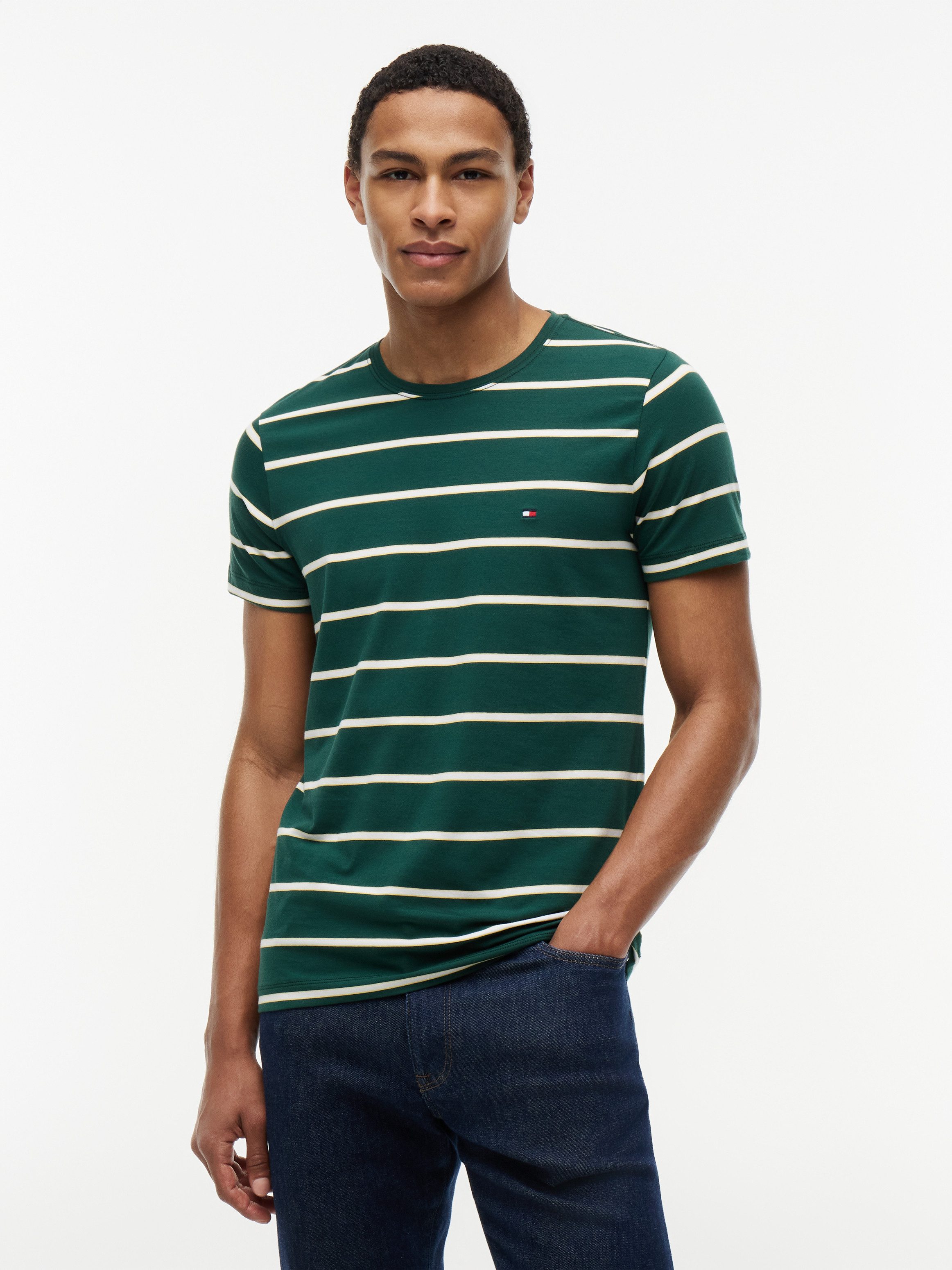 Tommy Hilfiger T-Shirt STRETCH SLIM FIT unifarben, casual, slim fit, Baumwollmix, Rundhals