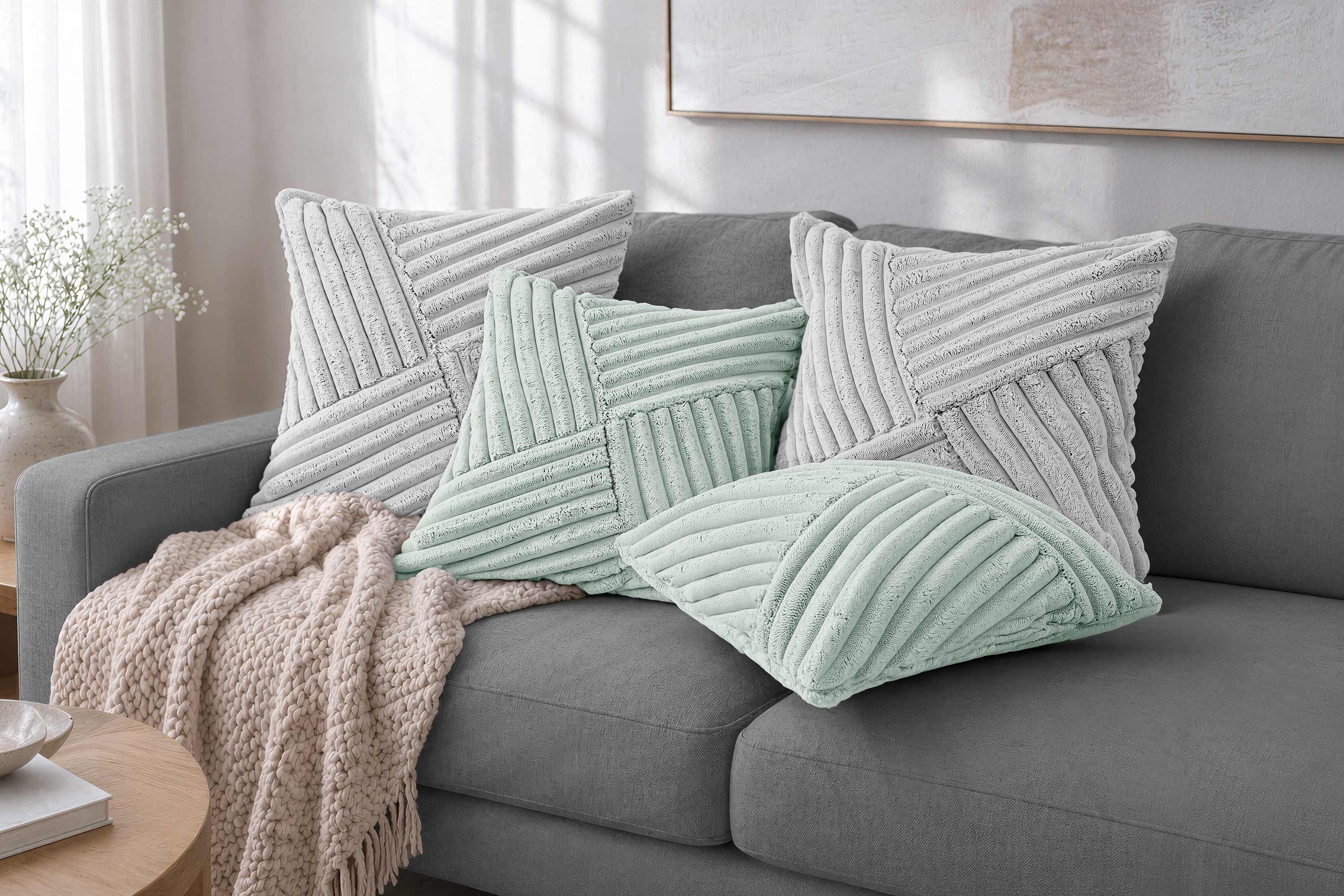 Amilian Dekokissen Sofakissen 4er Set mit Füllung und Bezug, Reißverschluss, formstabil, Reißverschluss, Cord-Optik, formstabil, 40x40 cm