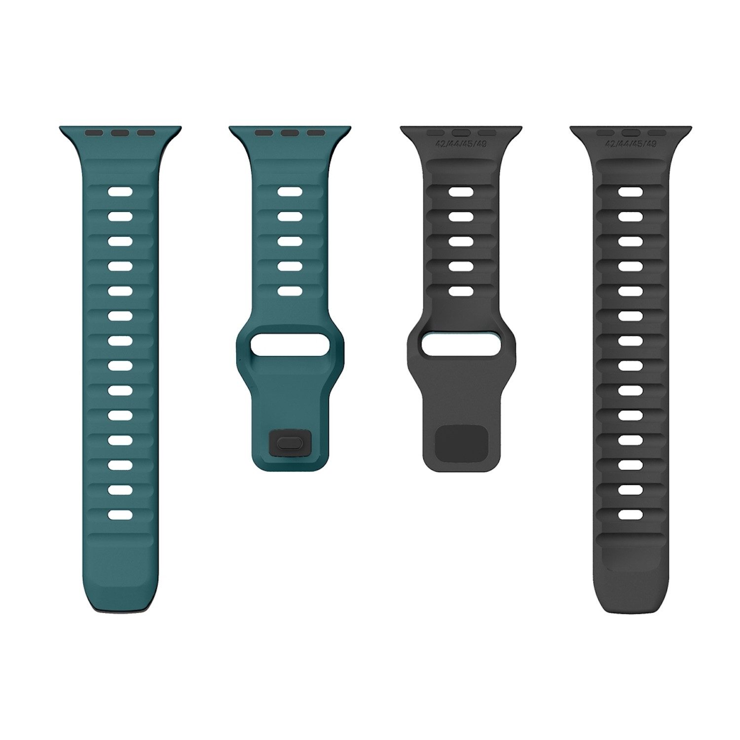 Wigento Smartwatch-Armband Für Apple Watch SE 2023 40mm Silikon Wellenstruktur Armband Dunkelgrün, Silikonarmband mit umgekehrter Schnalle