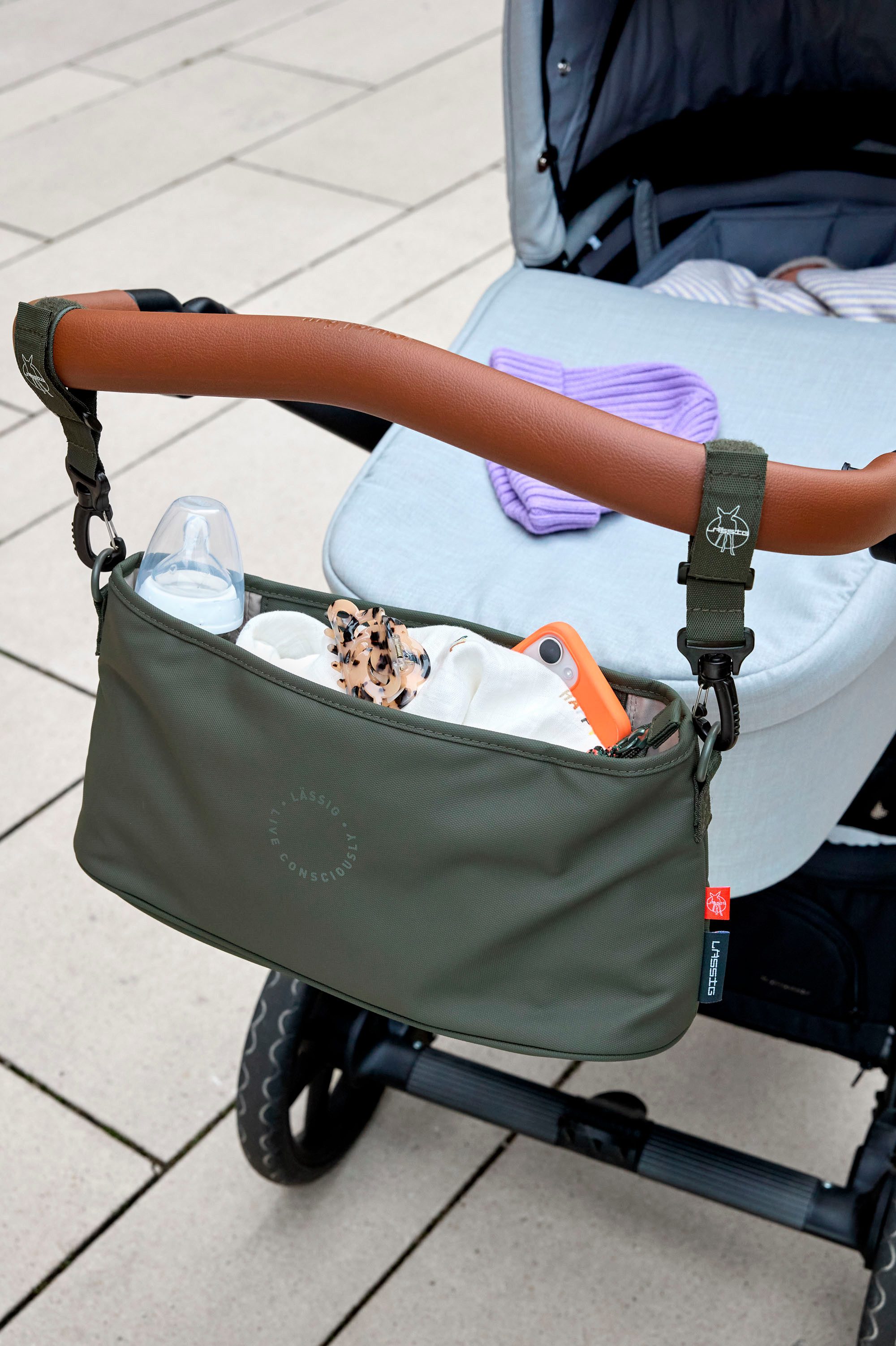 LÄSSIG Kinderwagen-Tasche Green Label, Buggy Organizer, dark olive, für Kinderwagen oder Buggy