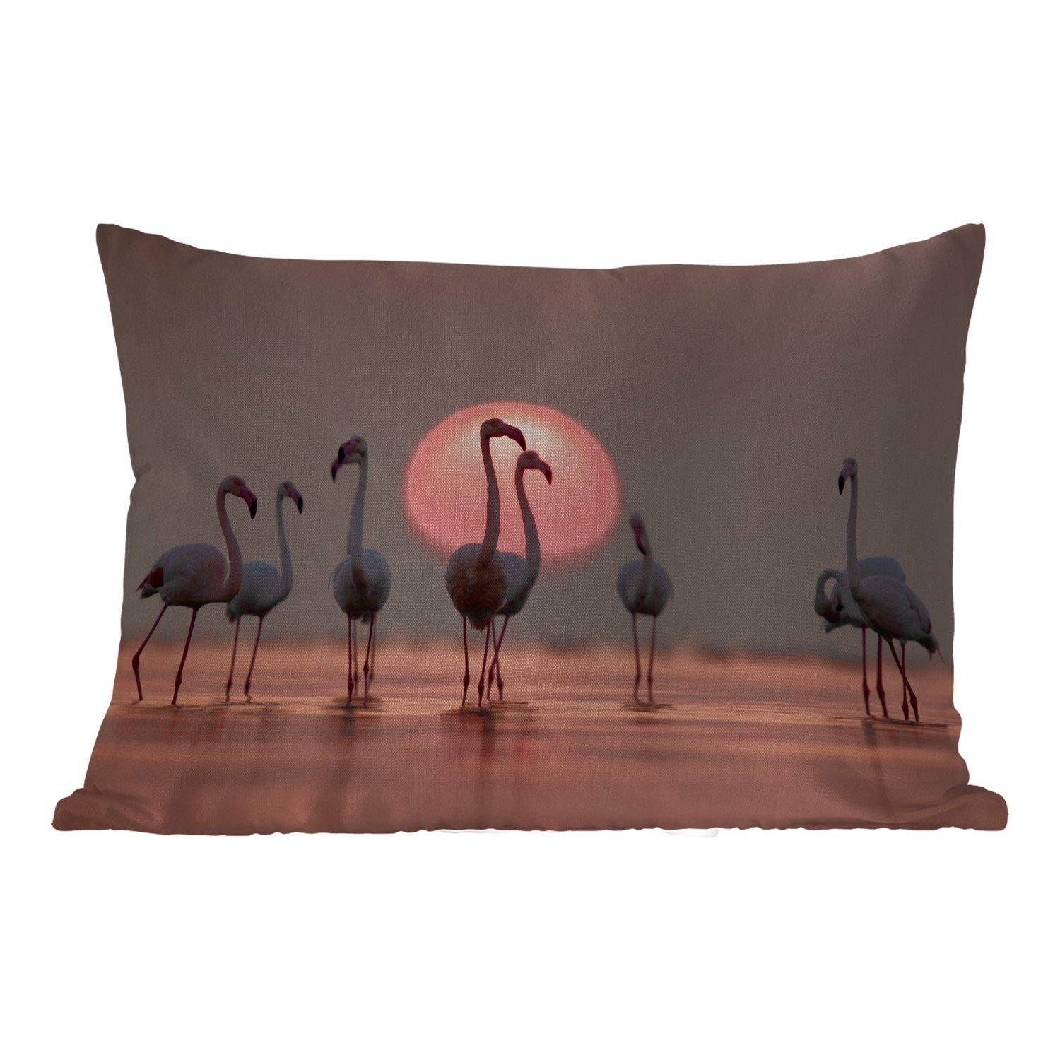 Dekokissen Vogel Rosa, Outdoor-Dekorationskissen, Kissenhülle - - Flamingo Polyester, MuchoWow Sonnenuntergang Dekokissenbezug, -