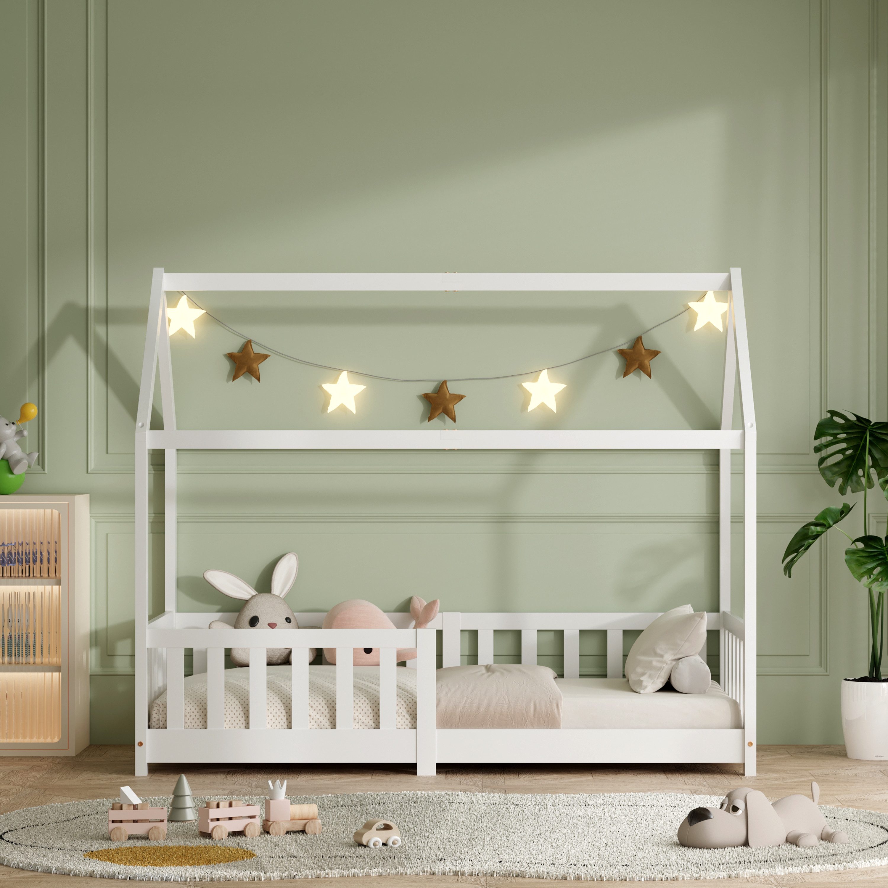 ecoMI Kinderbett Hausbett, Rausfallschutz, Lattenrost, 90x200 günstig online kaufen