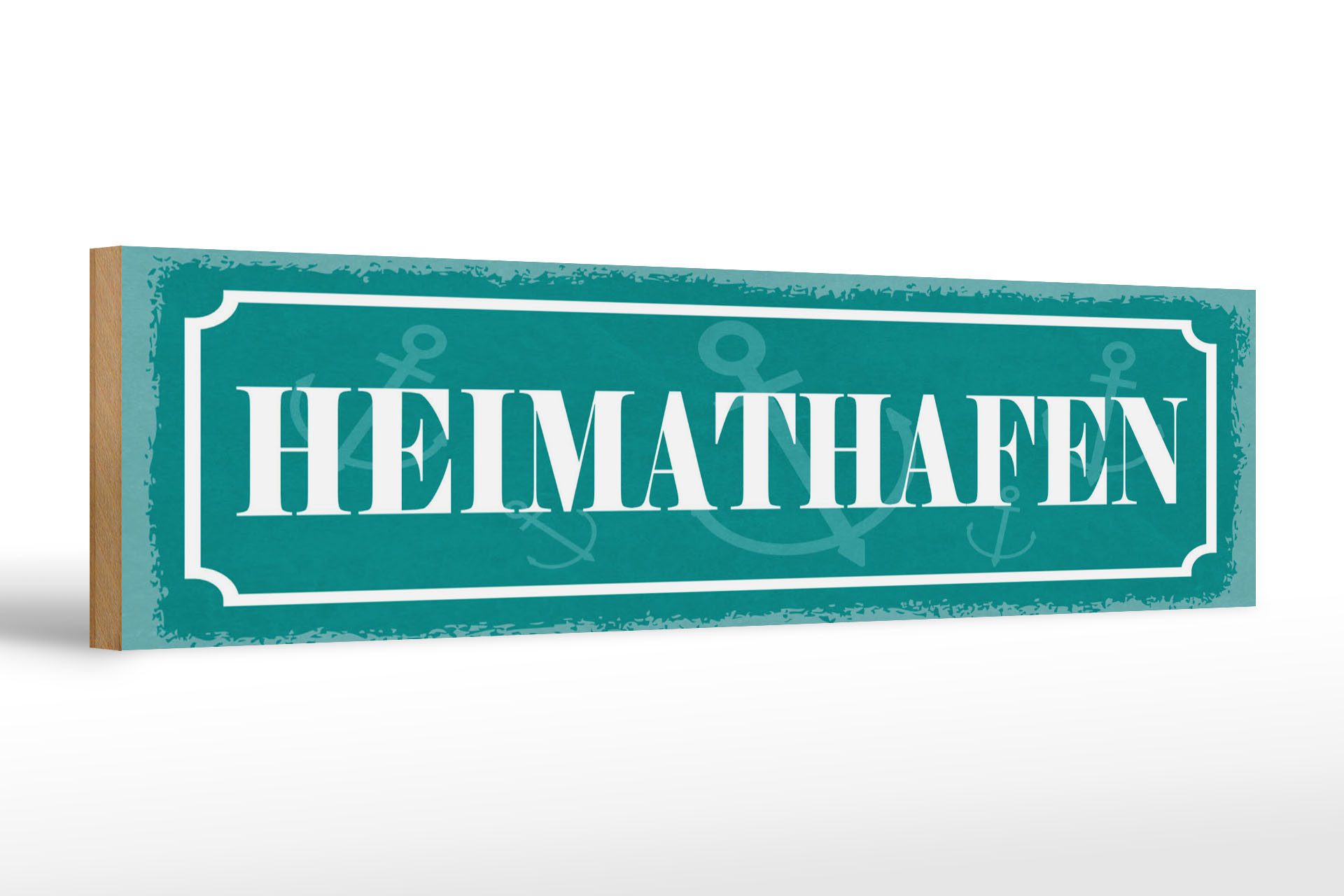 Femer GmbH Holzbild Hinweis 46x10 cm Heimathafen blaues, (1 St), Glatte Holzfaserplatte (MDF), vorn beschichtet