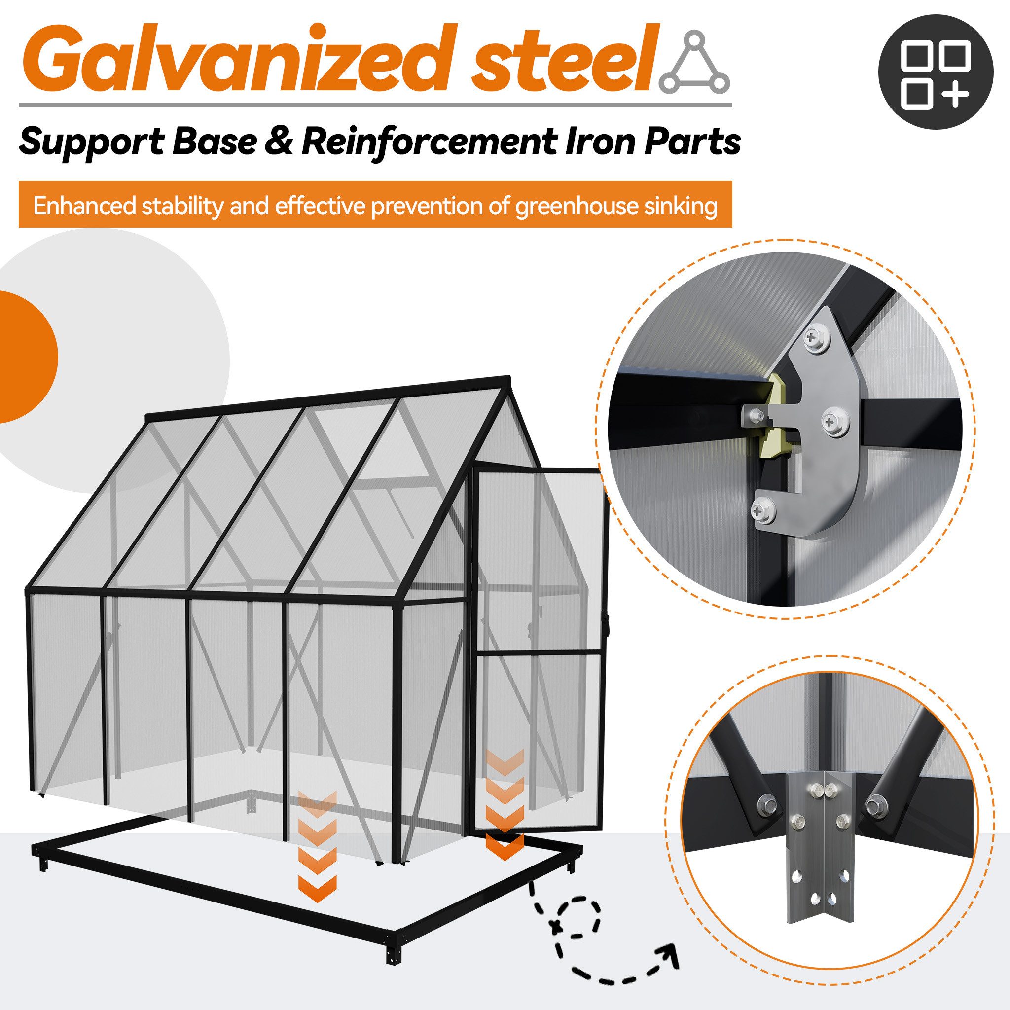 FIVMEN Gewächshaus ALU mit Fundament rostfrei BxTxH: 180 x 230 x 195 cm, Premium Gartengewächshäuser Aluminium mit 6 cm Fundament
