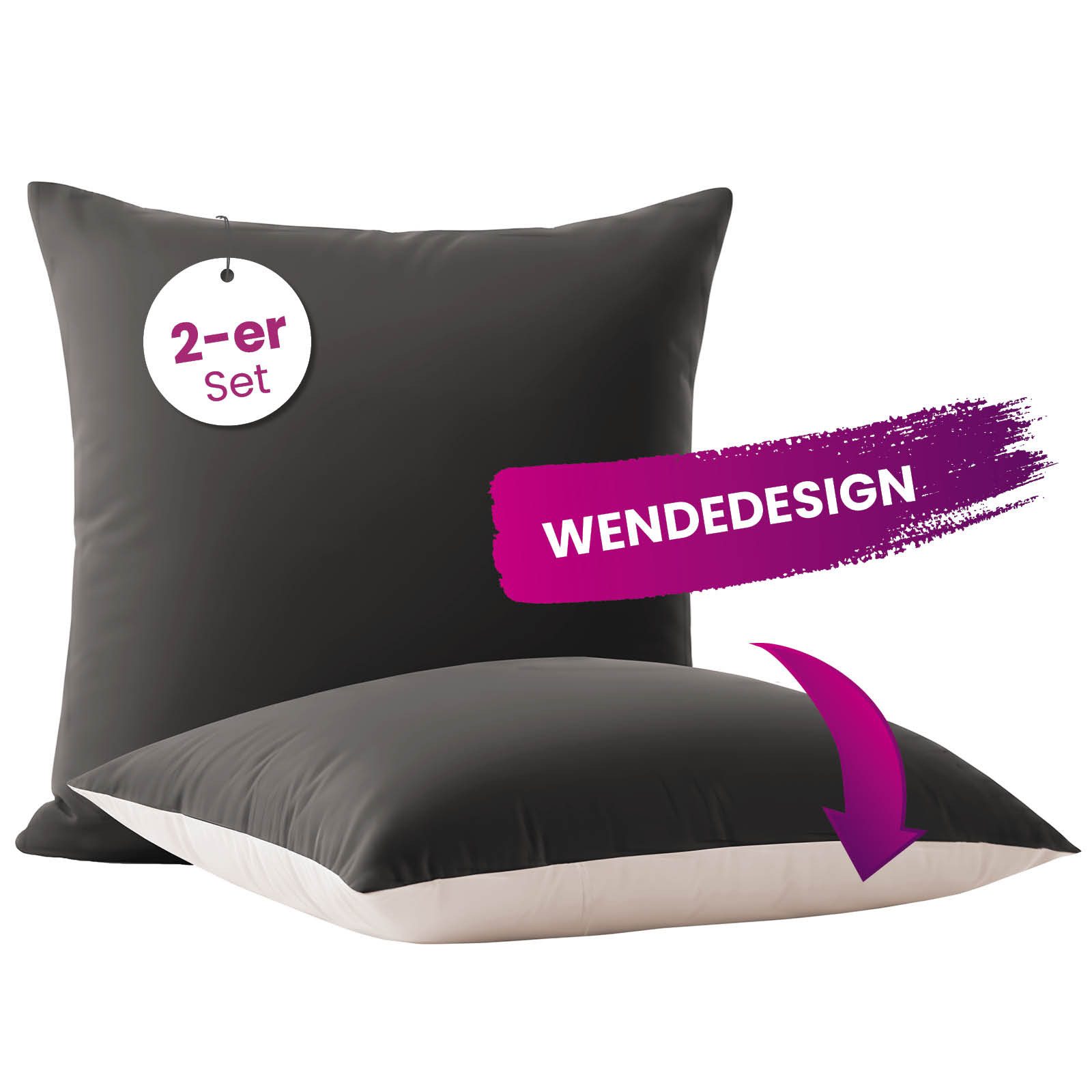 wometo Microfaserbettdecke Microfaser Kissenhüllen Doppelpack grau 80x80, OEKO-TEX®, praktischer Hotelverschluss