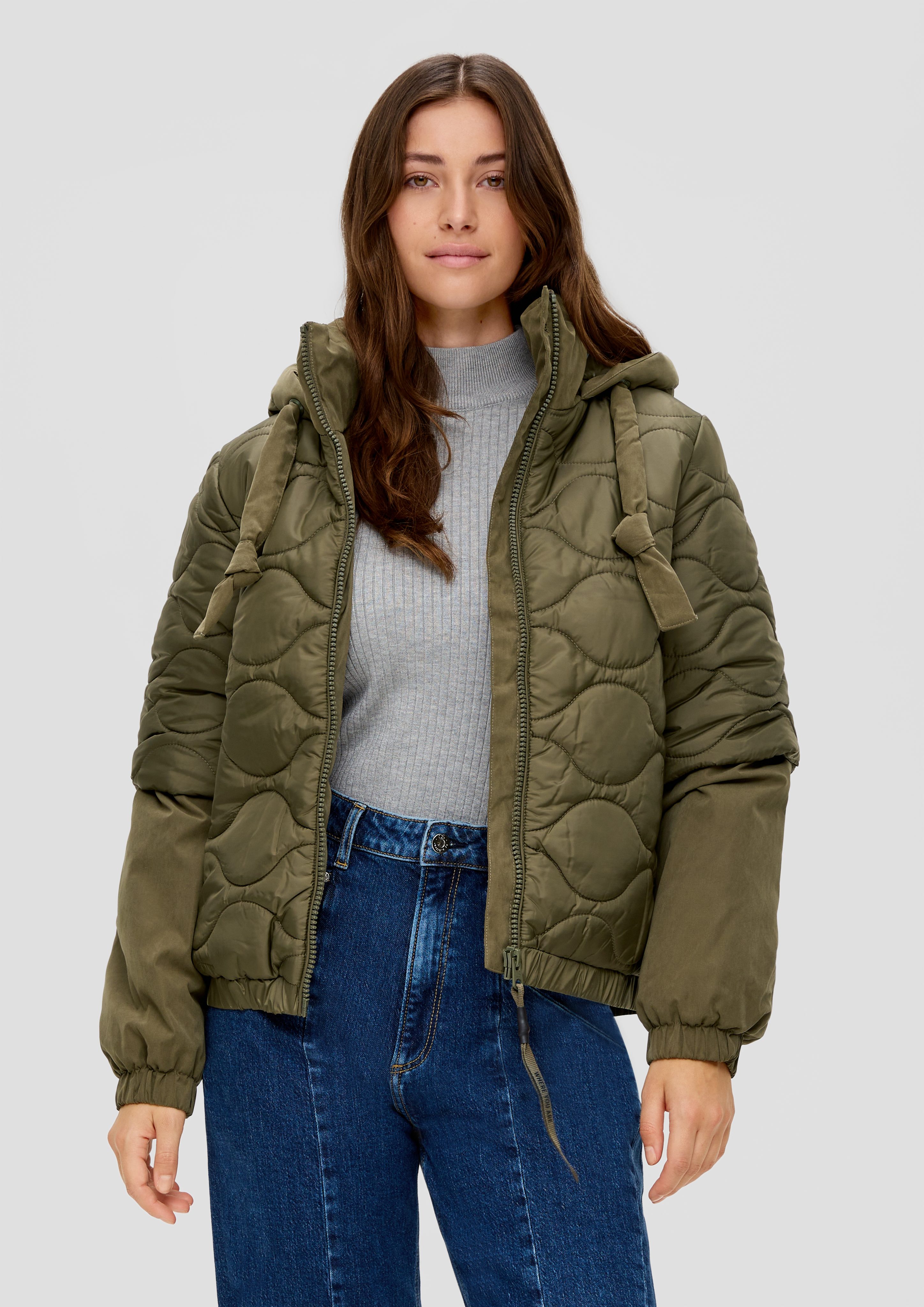 QS im Layering-Look Layering Steppjacke Outdoorjacke olivgrün