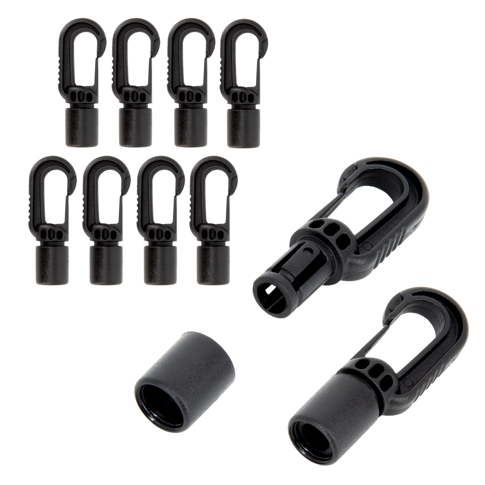 Dreamprint 100x Kunststoffhaken Haken für 8 mm geeignet Schwarz Karabinerhaken Seil