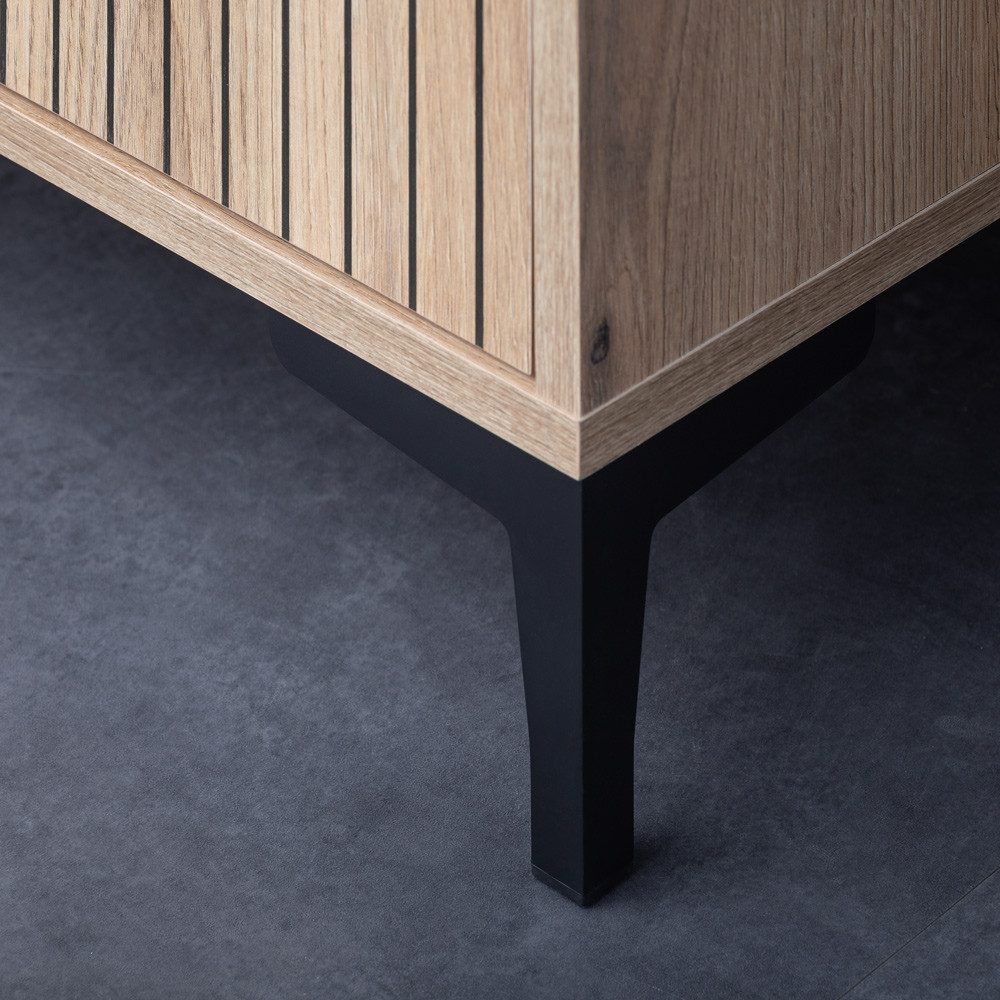 Lomadox Nachttisch RISBY-129, Eiche mit weiß und Rillenoptik Nachtschrank N günstig online kaufen