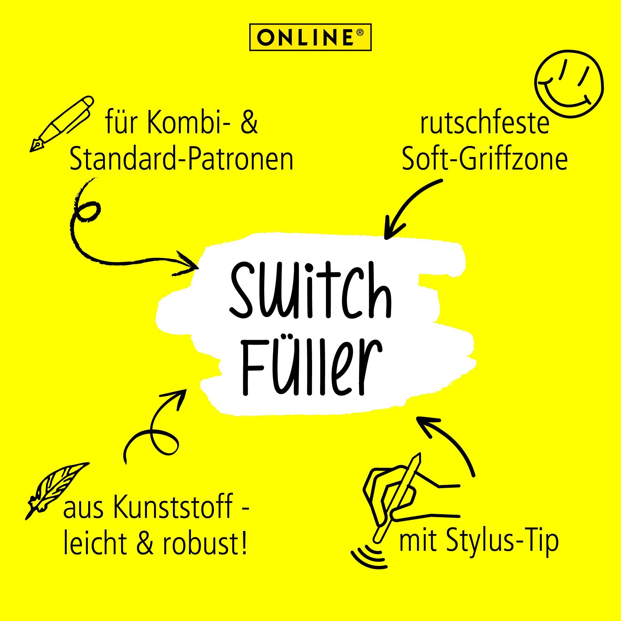 Online Pen Füller Switch Plus, ergonomisch, ideal für die Schule, mit Stylus-Tip