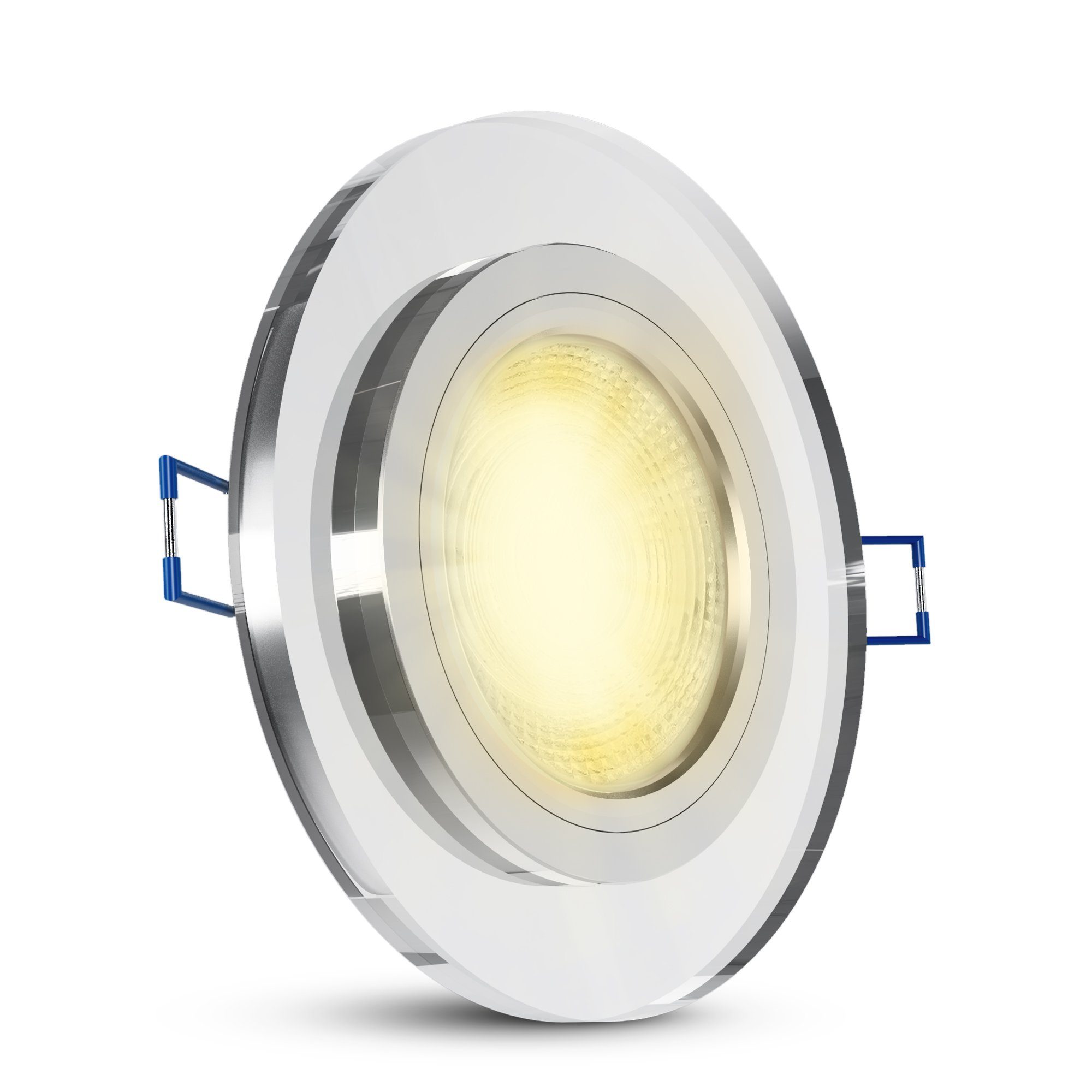 SSC-LUXon LED Einbaustrahler Design Glas LED Einbauleuchte in rund klar mit LED GU10 Lampe, Warmweiß