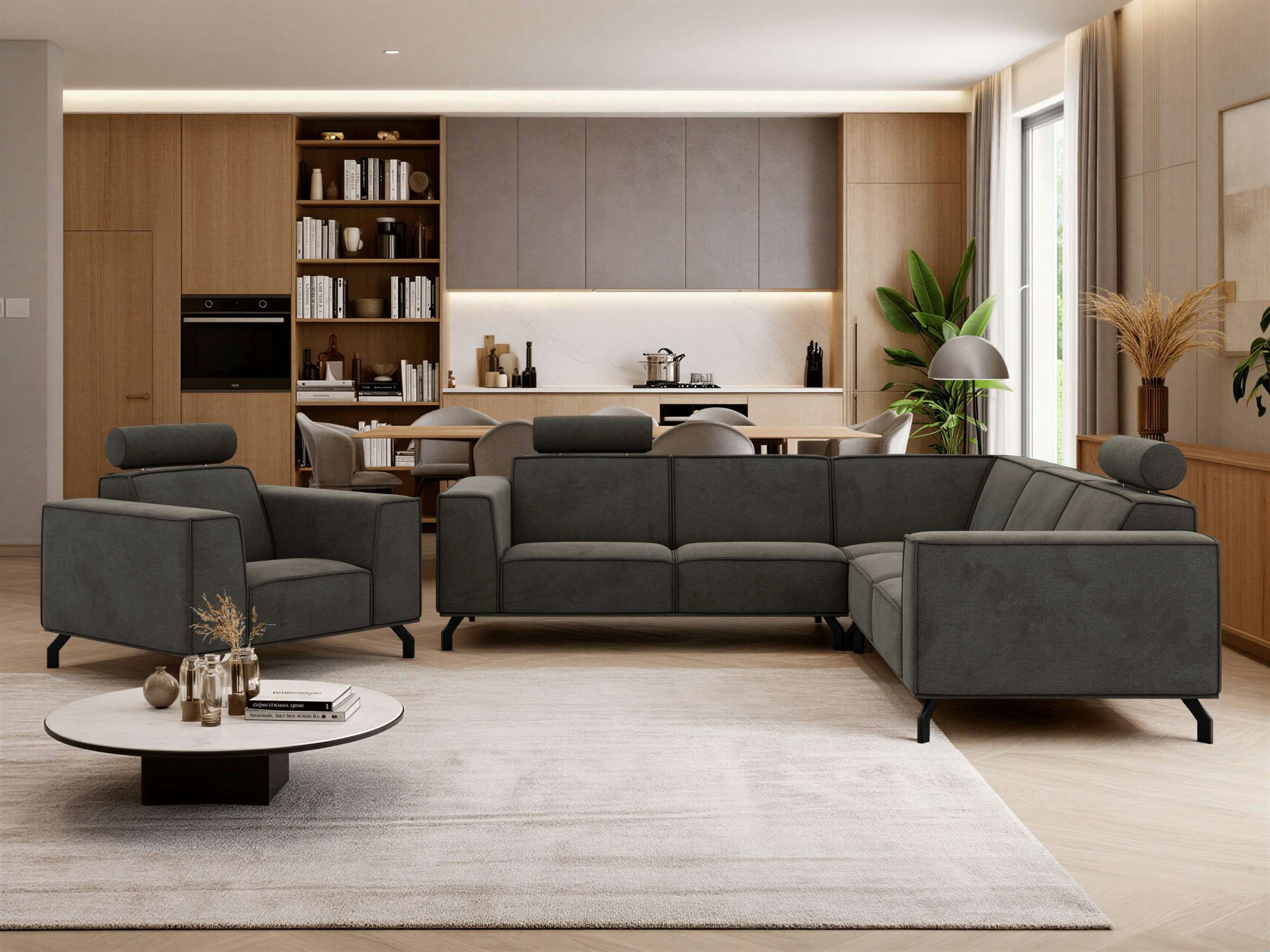 MKS MÖBEL Polstergarnitur VESANO, (Set, L-förmiges 4-Sitzer-Ecksofa mit Sessel), Möbelgarnitur mit verstellbaren Kopfstützen