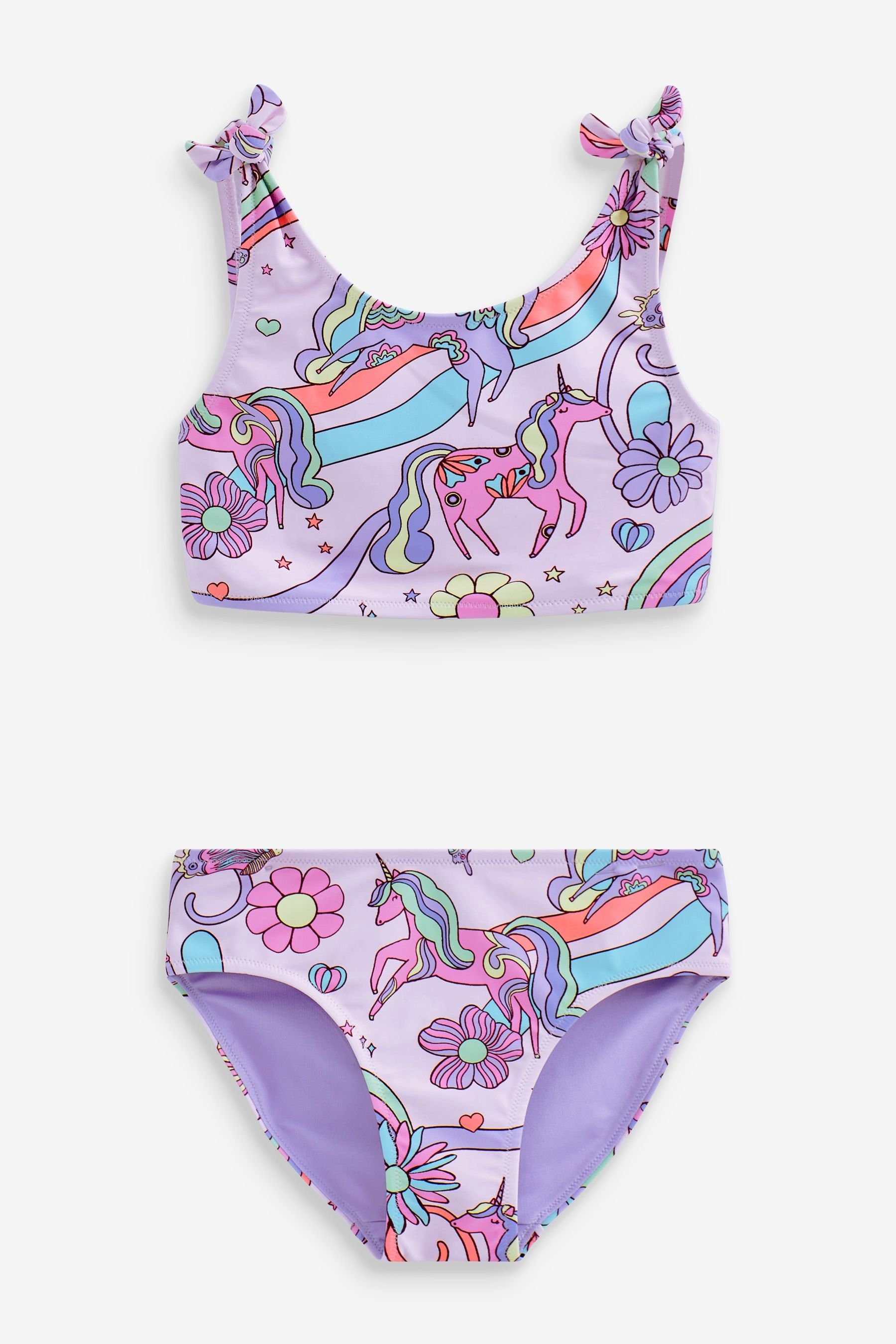 (2-St) Unicorn an mit Schultern Bustier-Bikini Bikini Next Tie Shoulder Bindedetail den Pink/Purple