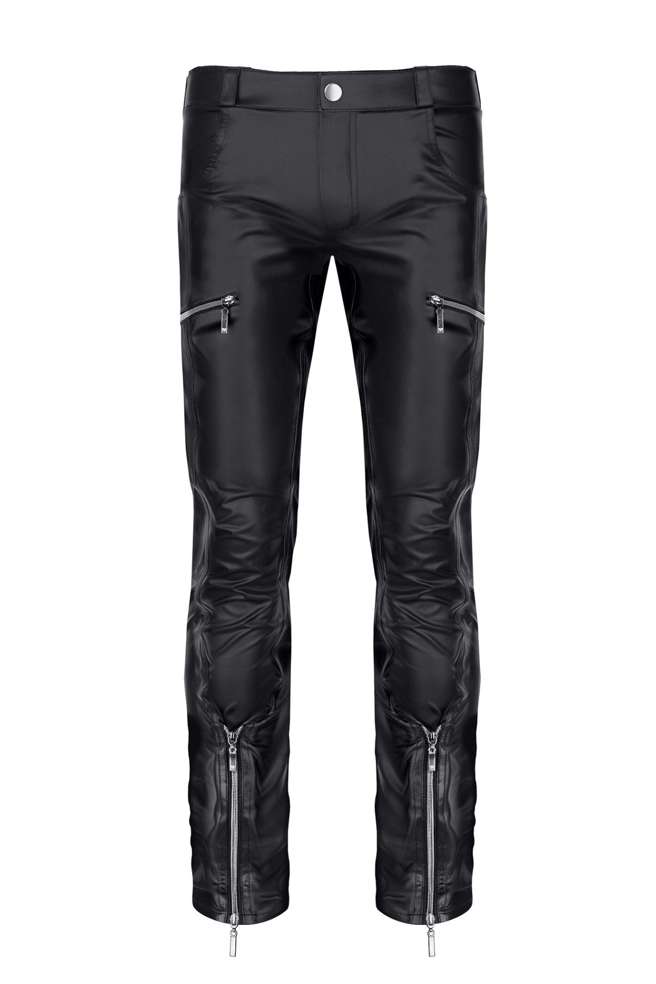 Regnes Fetish Planet Lederimitathose Lange Herren wetlook Hose schwarz Männer Pants mit Reißverschlüssen un