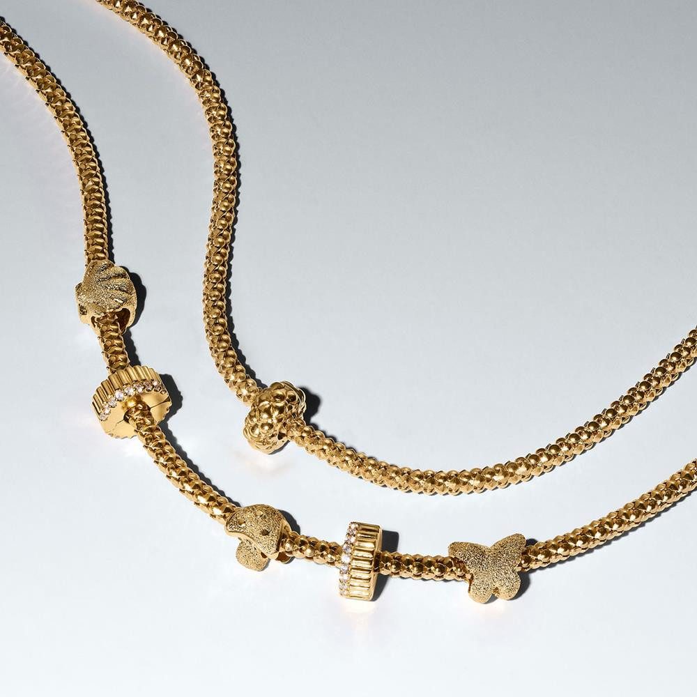 Pandora Charm-Einhänger PANDORA Gerippter Stopper-Charm mit Zirkonia, IP Gold
