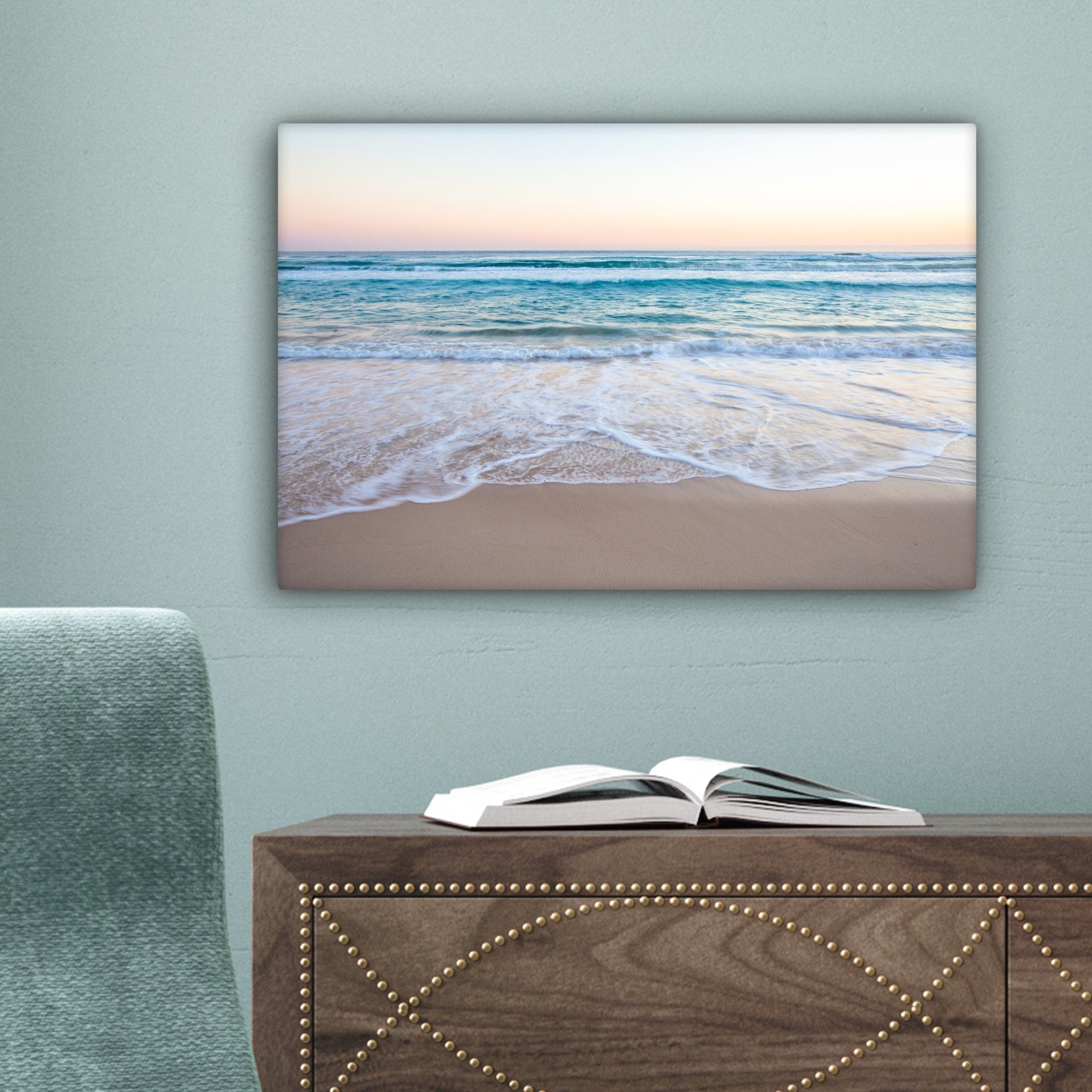 OneMillionCanvasses® Leinwandbild Strand - Meer - Pastell, Fotodruck (1 St), Leinwand Bilder Klein, Wand Dekoration Aesthetic 30x20 cm – Bild 5 von 5