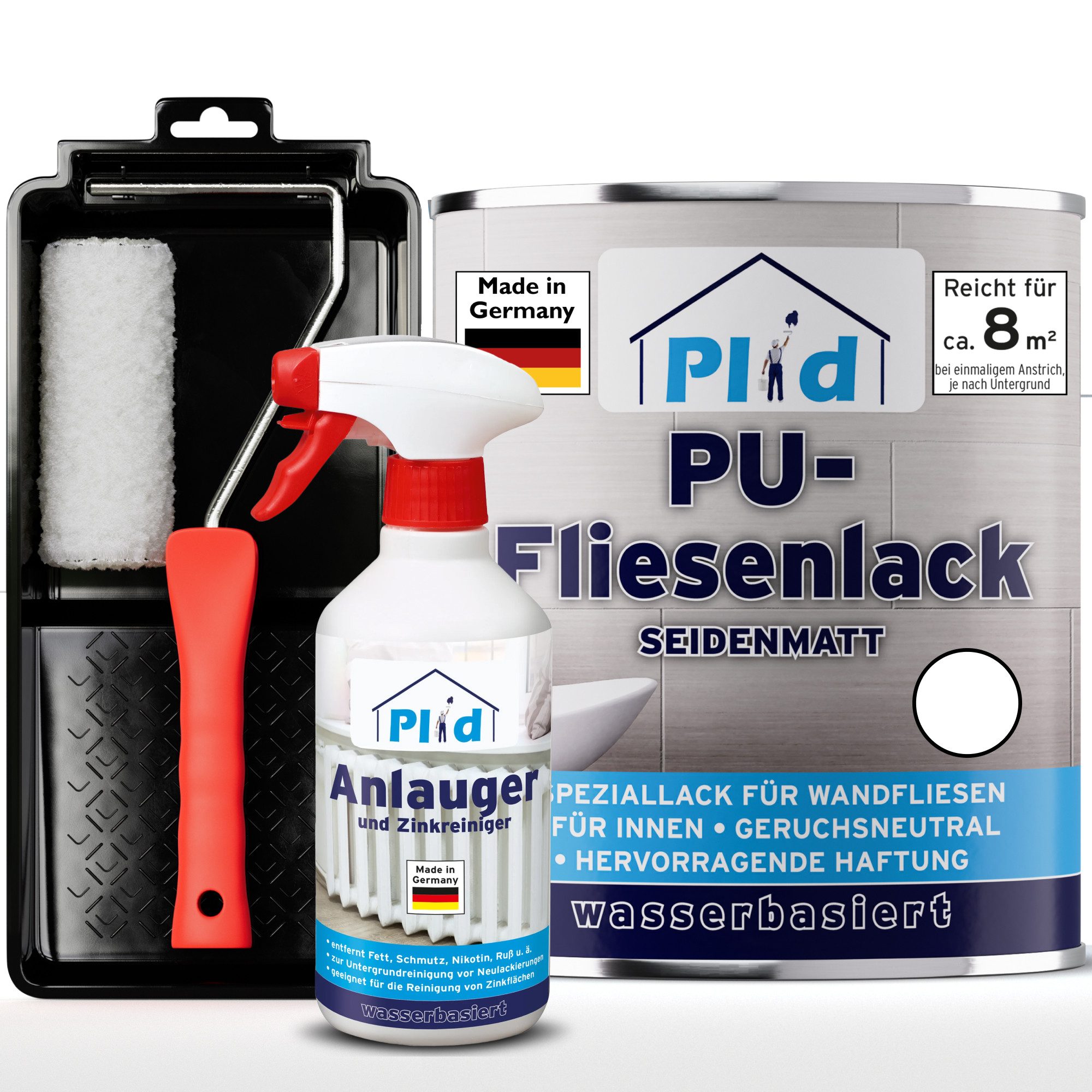 plid Fliesenlack Premium Fliesenlack Fliesen Lack Fliesenfarbe Anlauger Lackierset, schnelltrocknend, spritzwasserbeständig, verarbeitungsfertig